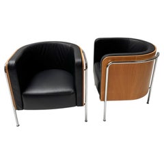 Bauhaus S3001 Club Tub Armchairs by Christoph Zschoke, Black Leather