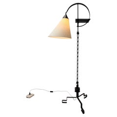 1920s Art Deco Floor Lamp by Jan Joustra, Wrought Iron & Silk