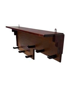 Art Deco Wall Coat Rack, Solid Oak & Padouk, Amsterdamse School Design, 1920s