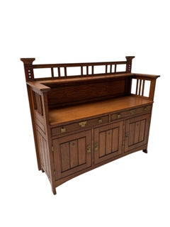 1900s Dutch Design Solid Oak Arts & Crafts Credenza with Coat of Arms