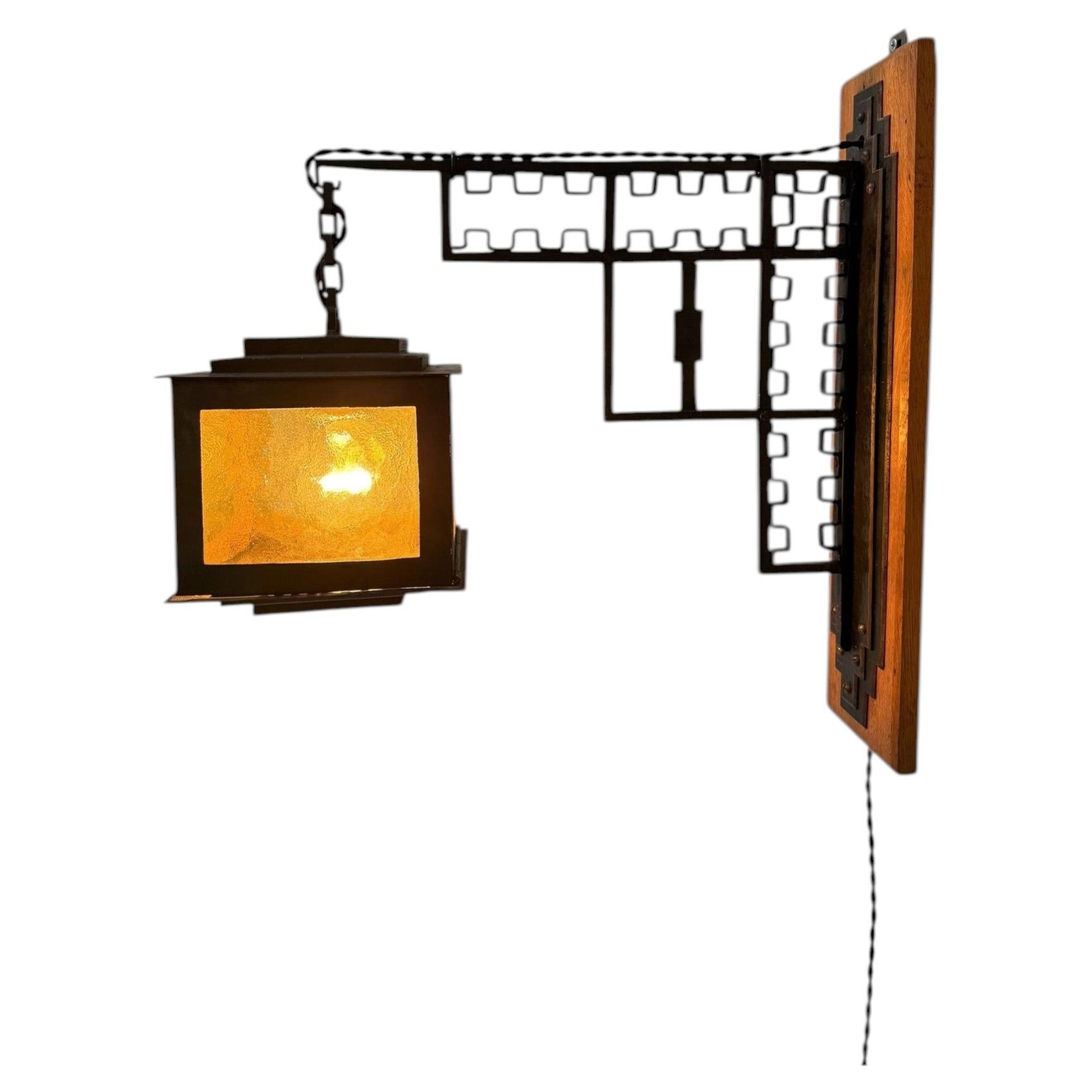 Art Deco Lantern Wall Light by French Designer, Wrought Iron, 1930s