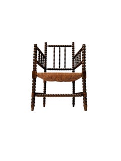 Jacobean Bobbin Armchair, Hand-Crafted Beech with Rush Seat