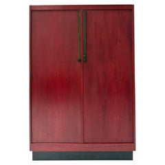 Art Deco Armoire by A.H. Jansen, Red Stained Oak, Dutch Design, 1920s