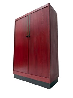 Art Deco Armoire by A.H. Jansen, Red Stained Oak, Dutch Design, 1920s