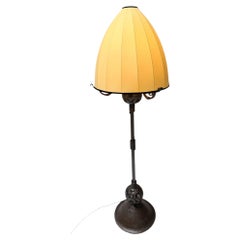 1920s Art Deco Floor Lamp by Jan Joustra, Wrought Iron & Silk