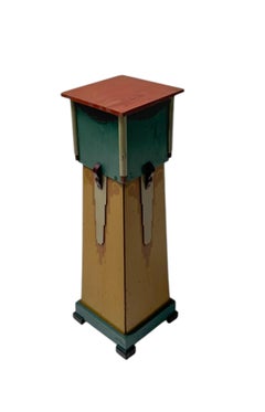 Tavolino Art Déco con piedistallo, in pino dipinto a mano, design olandese, anni ’20