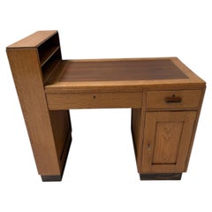 1920s Art Deco Modernist Desk with Asymmetric Bookcase in Solid Oak