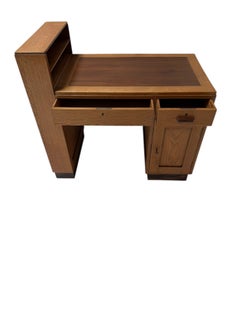 1920s Art Deco Modernist Desk with Asymmetric Bookcase in Solid Oak