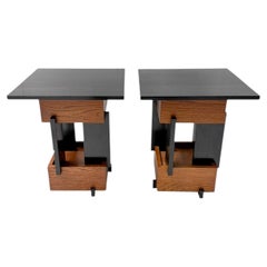 Cor Alons Art Deco Side Tables, Solid Oak & Black Lacquered Beech, 1930s
