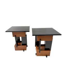 Cor Alons Art Deco Side Tables, Solid Oak & Black Lacquered Beech, 1930s