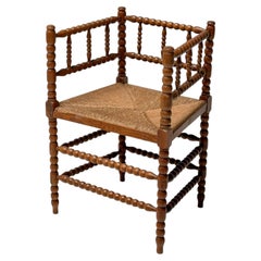 Jacobean Bobbin Armchair, Hand-Crafted Beech Frame, Rush Seat, 1900s