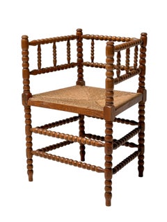 Jacobean Bobbin Armchair, Hand-Crafted Beech Frame, Rush Seat, 1900s