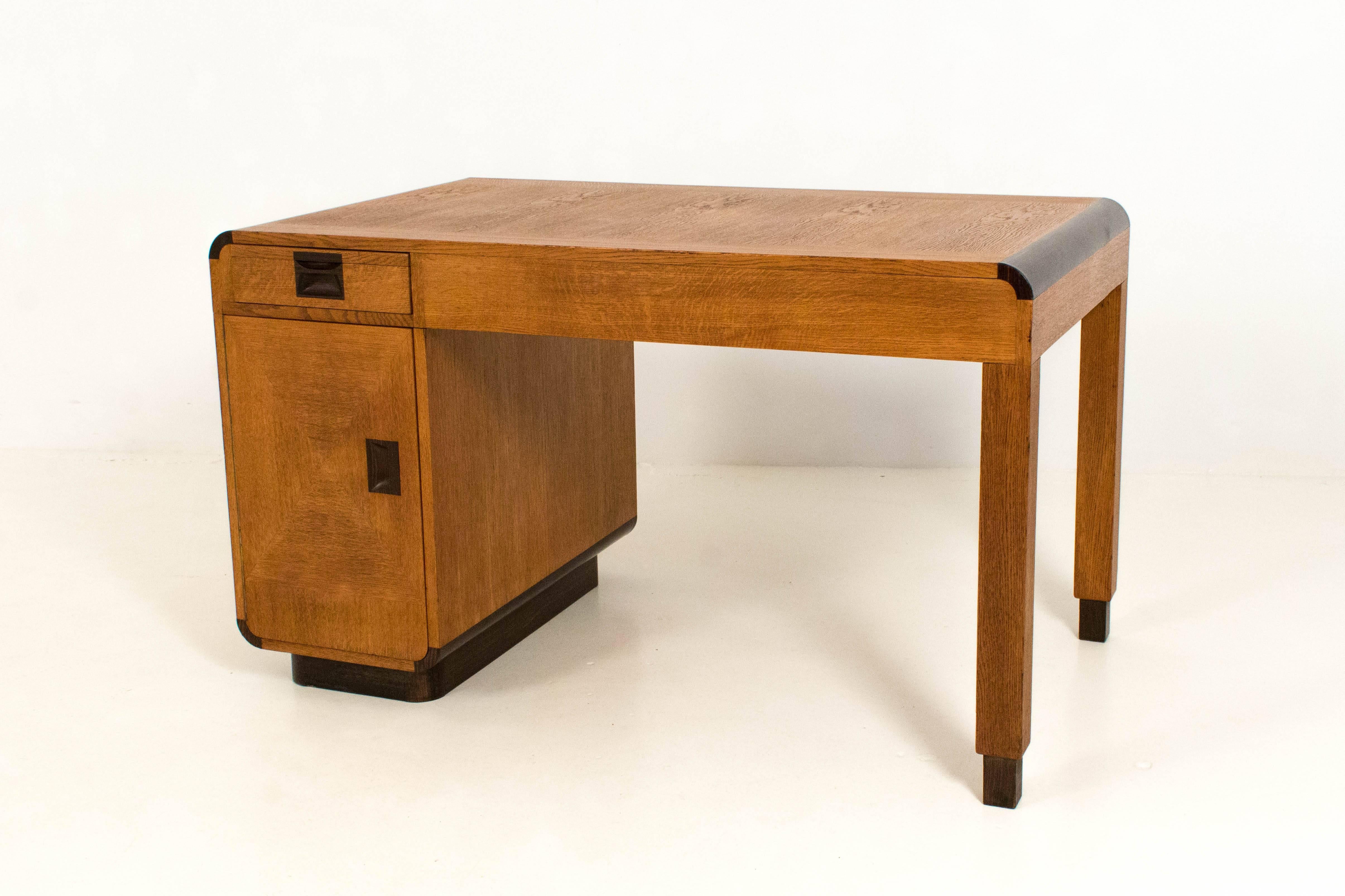 Early 20th Century Rare Art Deco Haagse School Partner Desk and Two Armchairs by Anton Lucas