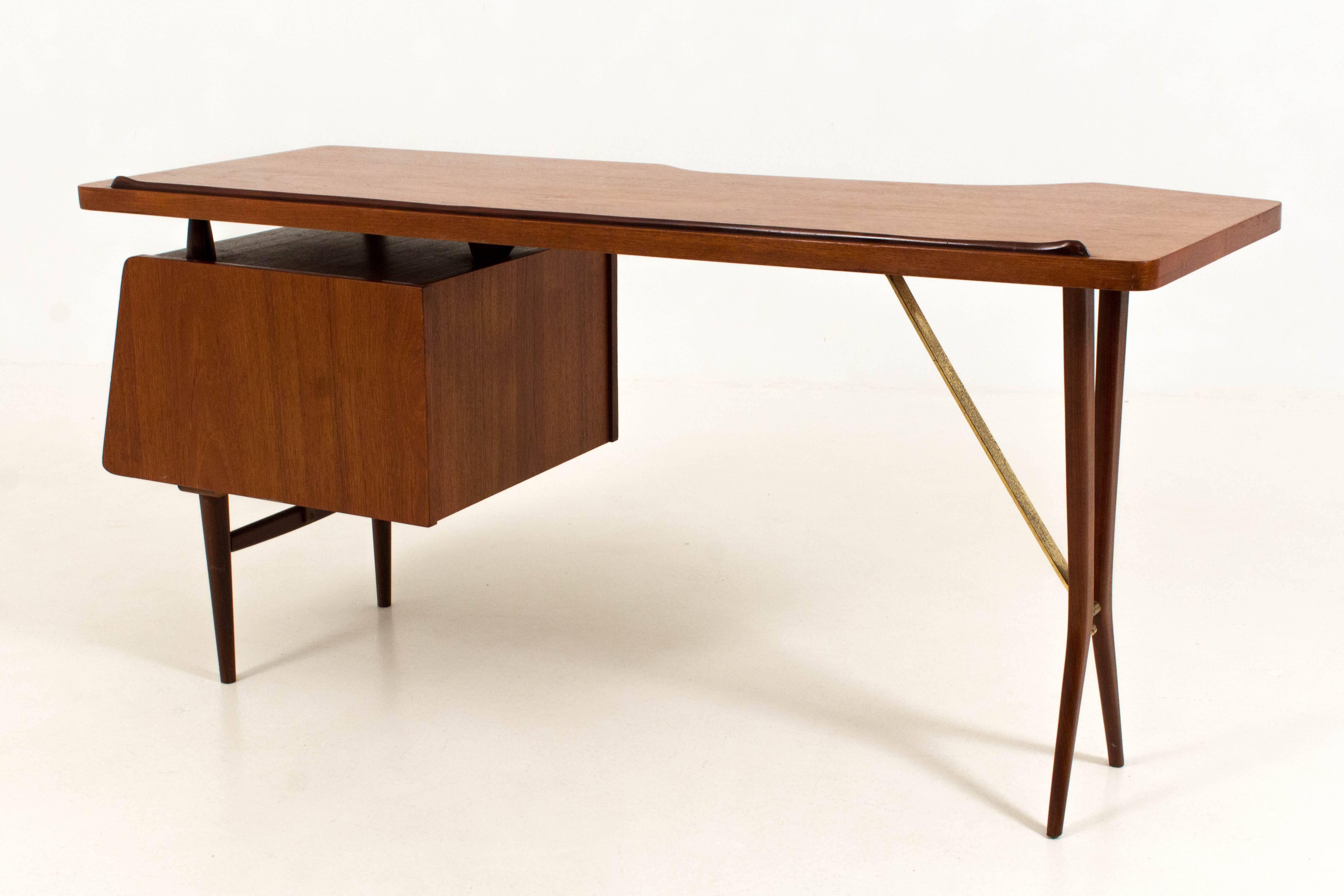 Brass Iconic Mid-Century Modern Desk by Louis Van Teeffelen for Webe, 1959