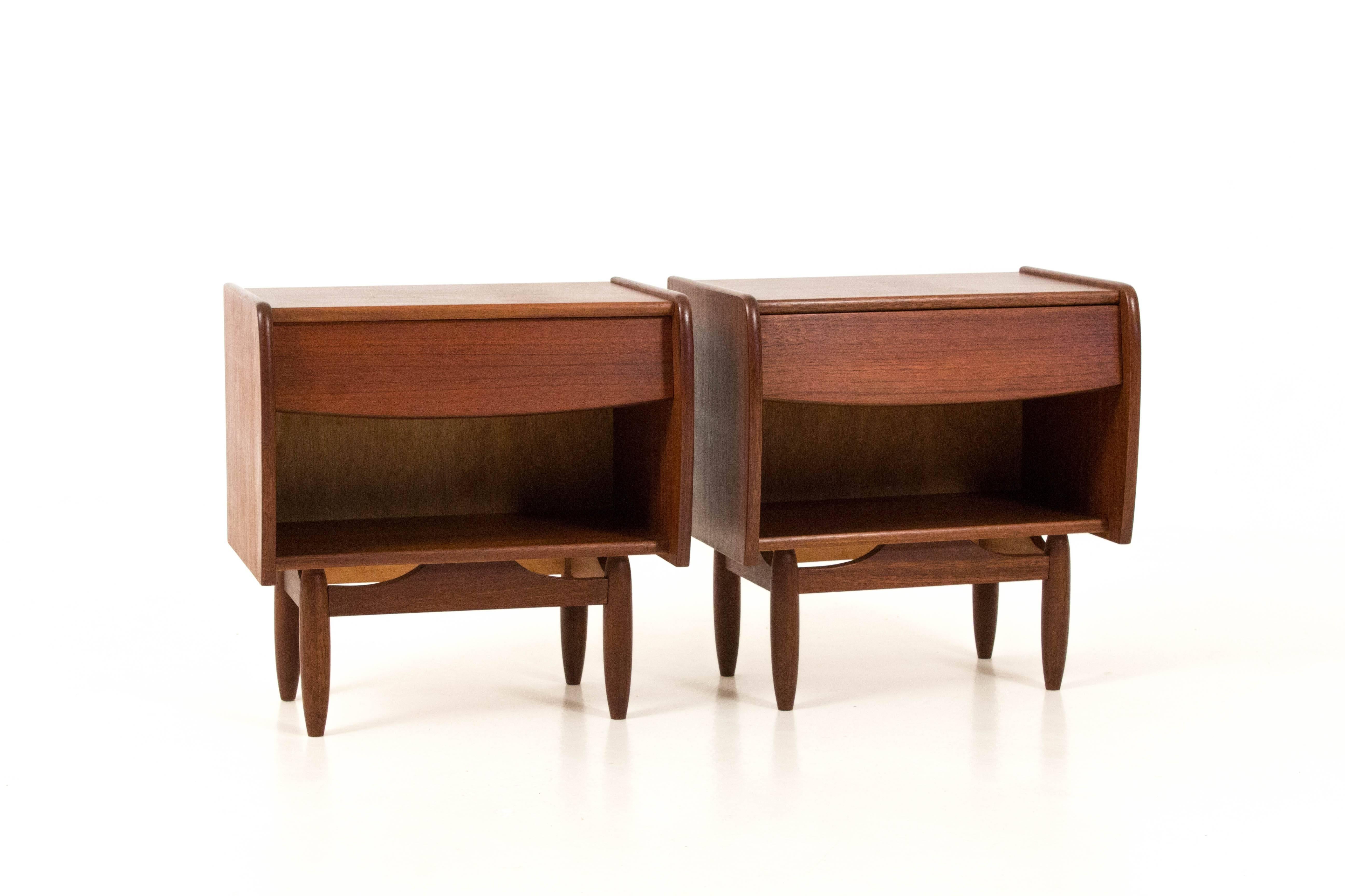 Teak Stunning Pair of Mid-Century Modern Nightstands by Louis Van Teeffelen