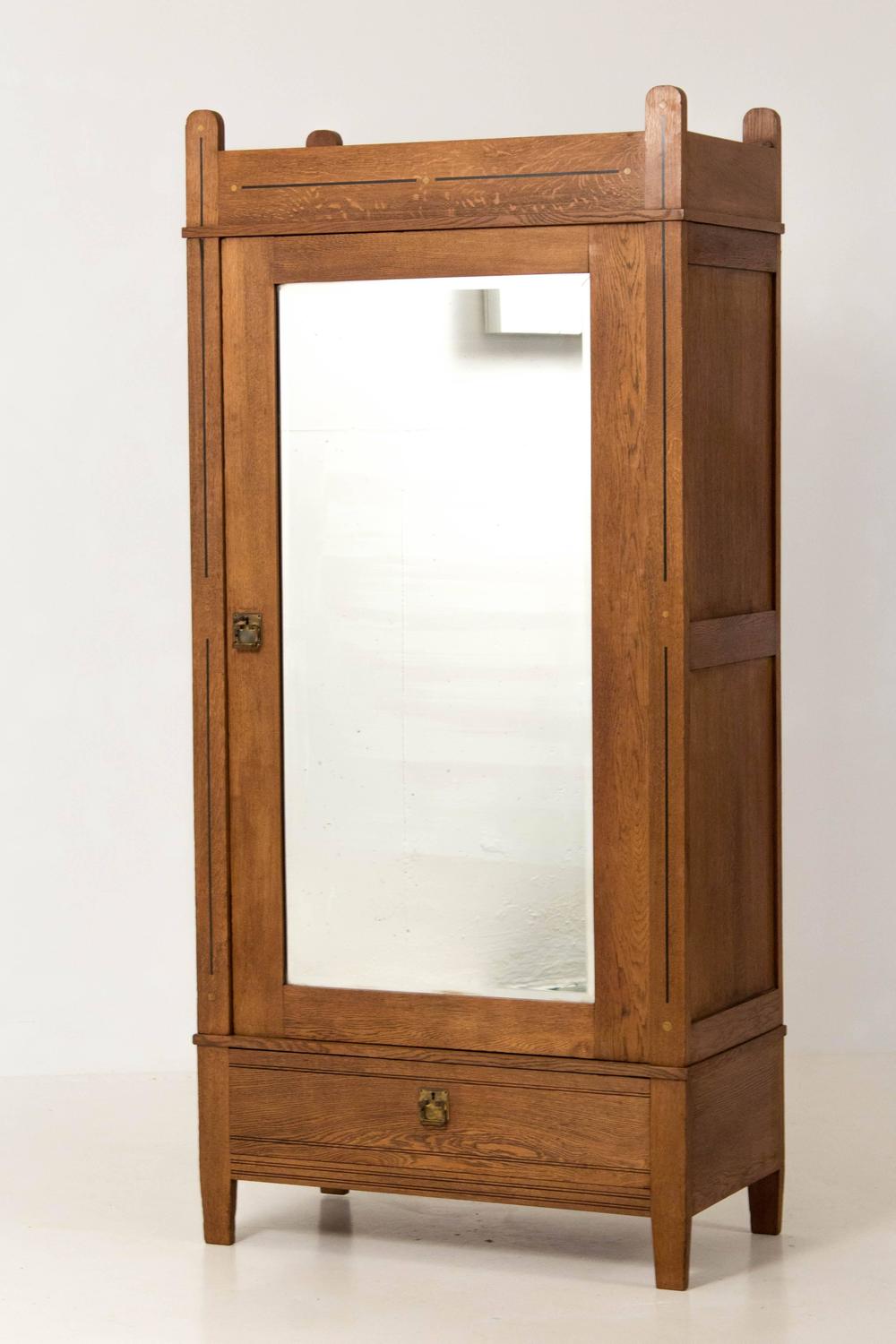 Stunning Arts and Crafts Dutch Armoire with Inlay, 1900s For Sale at