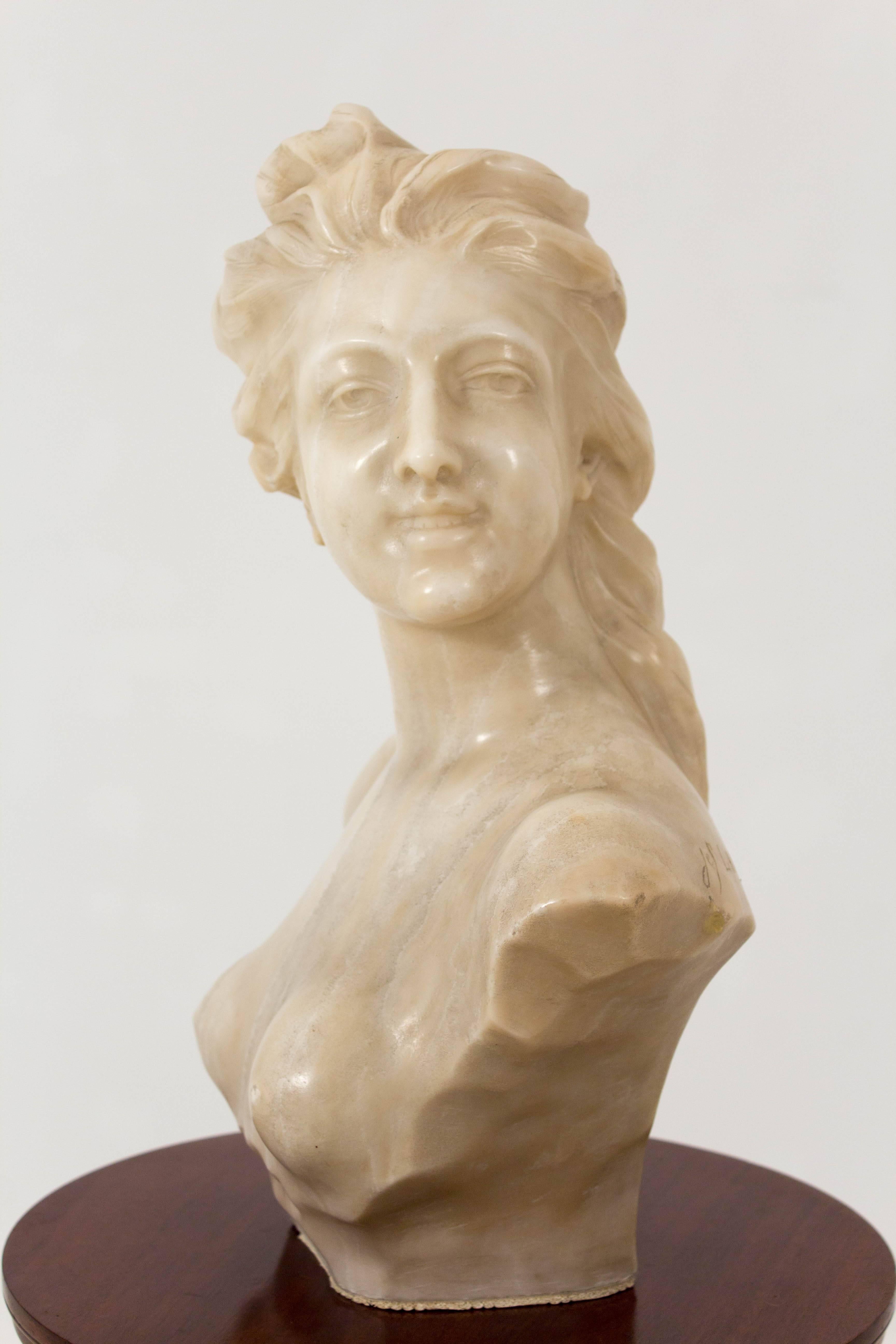 Belgian Stunning Art Nouveau Bust of Young Lady by Jef Lambeaux