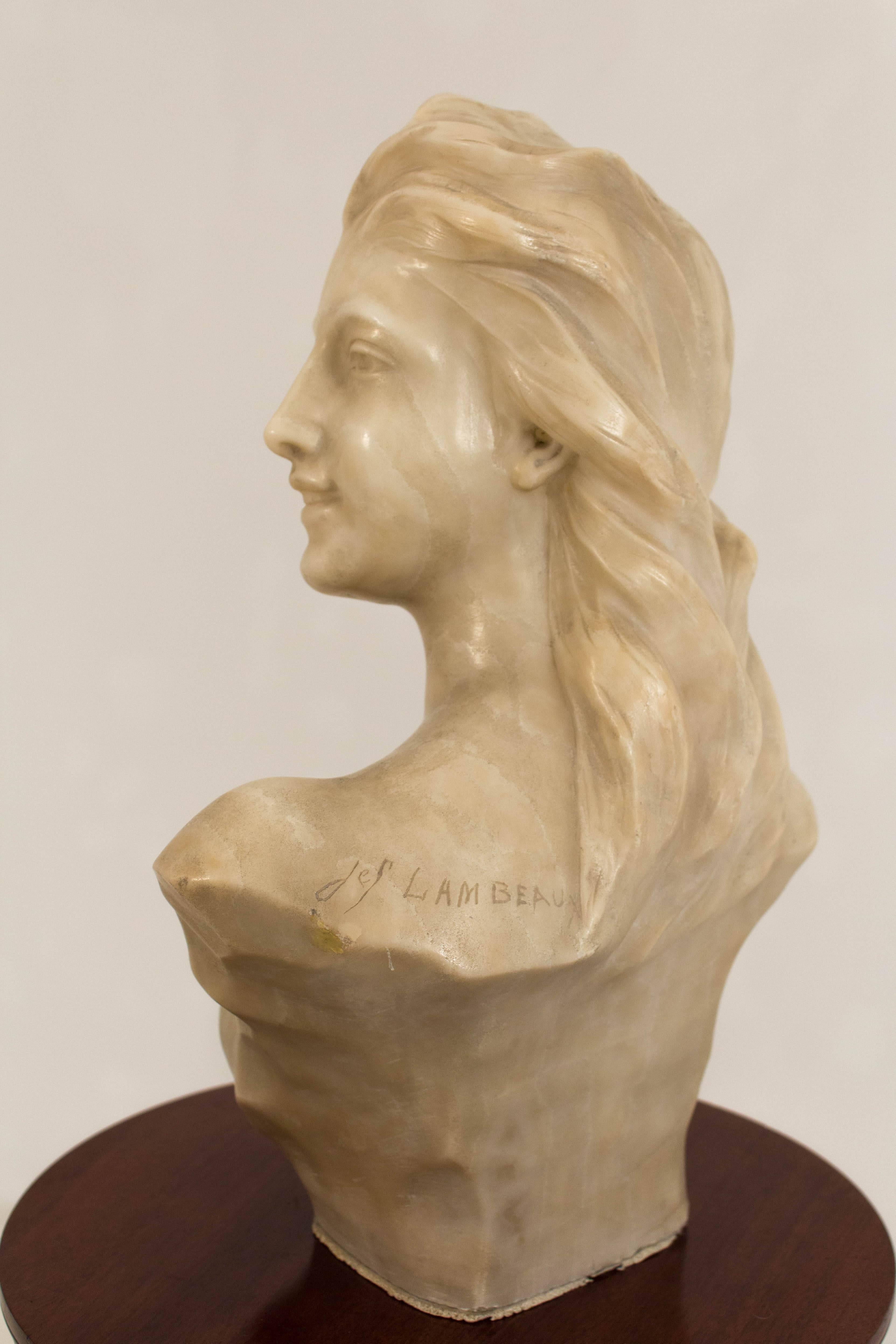 Stunning Art Nouveau Bust of Young Lady by Jef Lambeaux 1