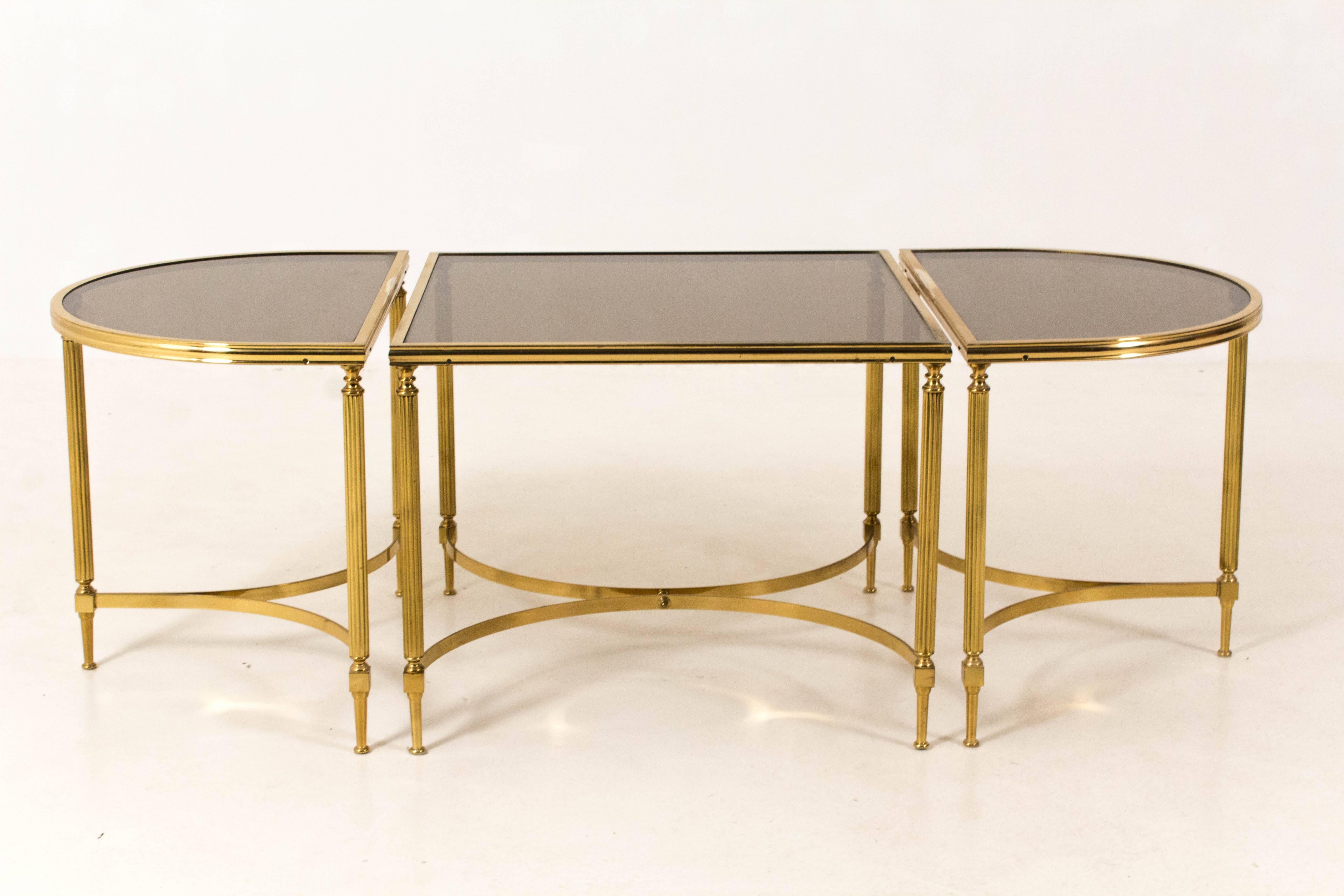 Brass Stunning Hollywood Regency Maison Jansen Three-Piece Cocktail Table