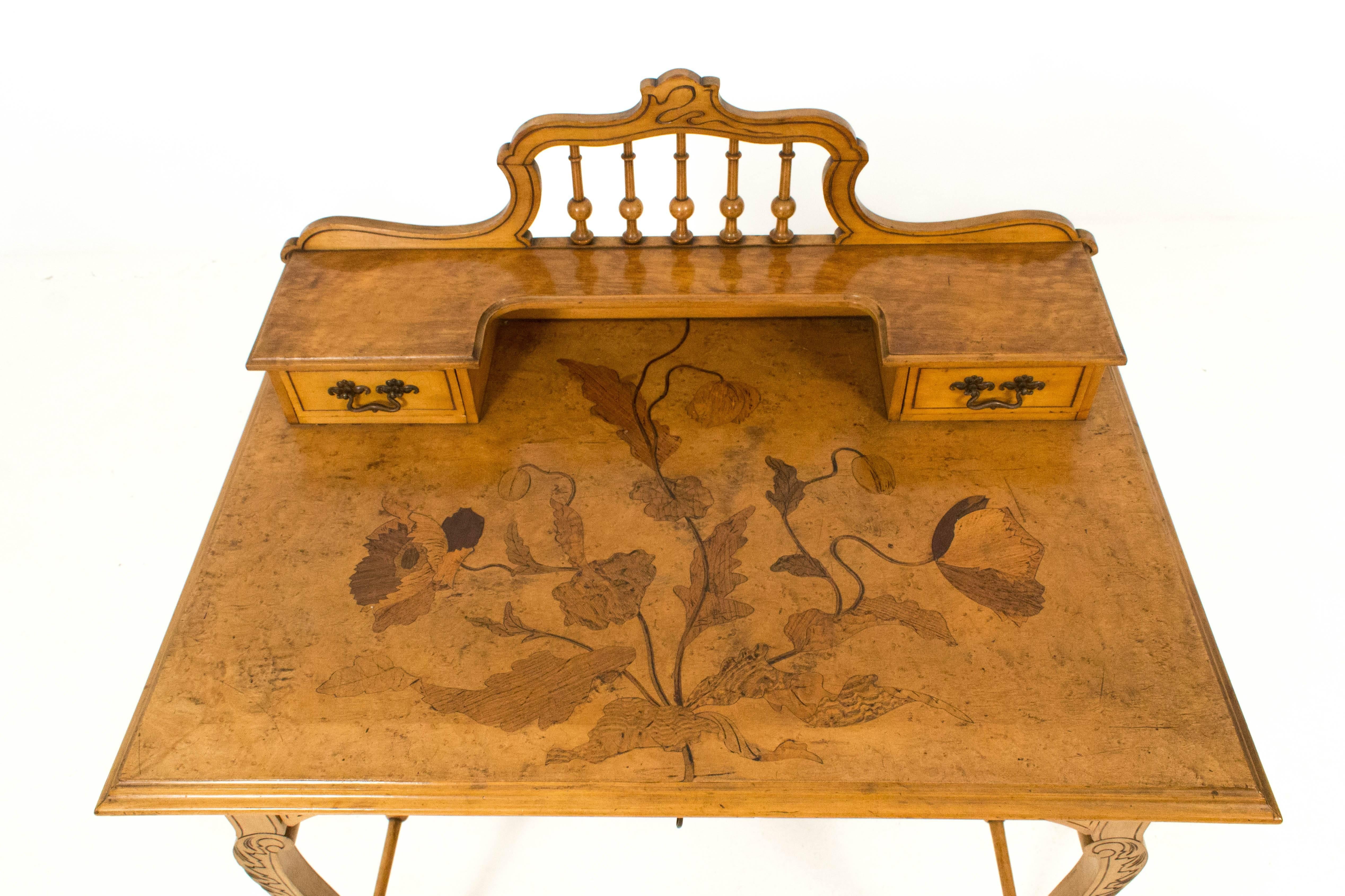 Stunning French Art Nouveau Writing Table with Marquetry, 1900s 1