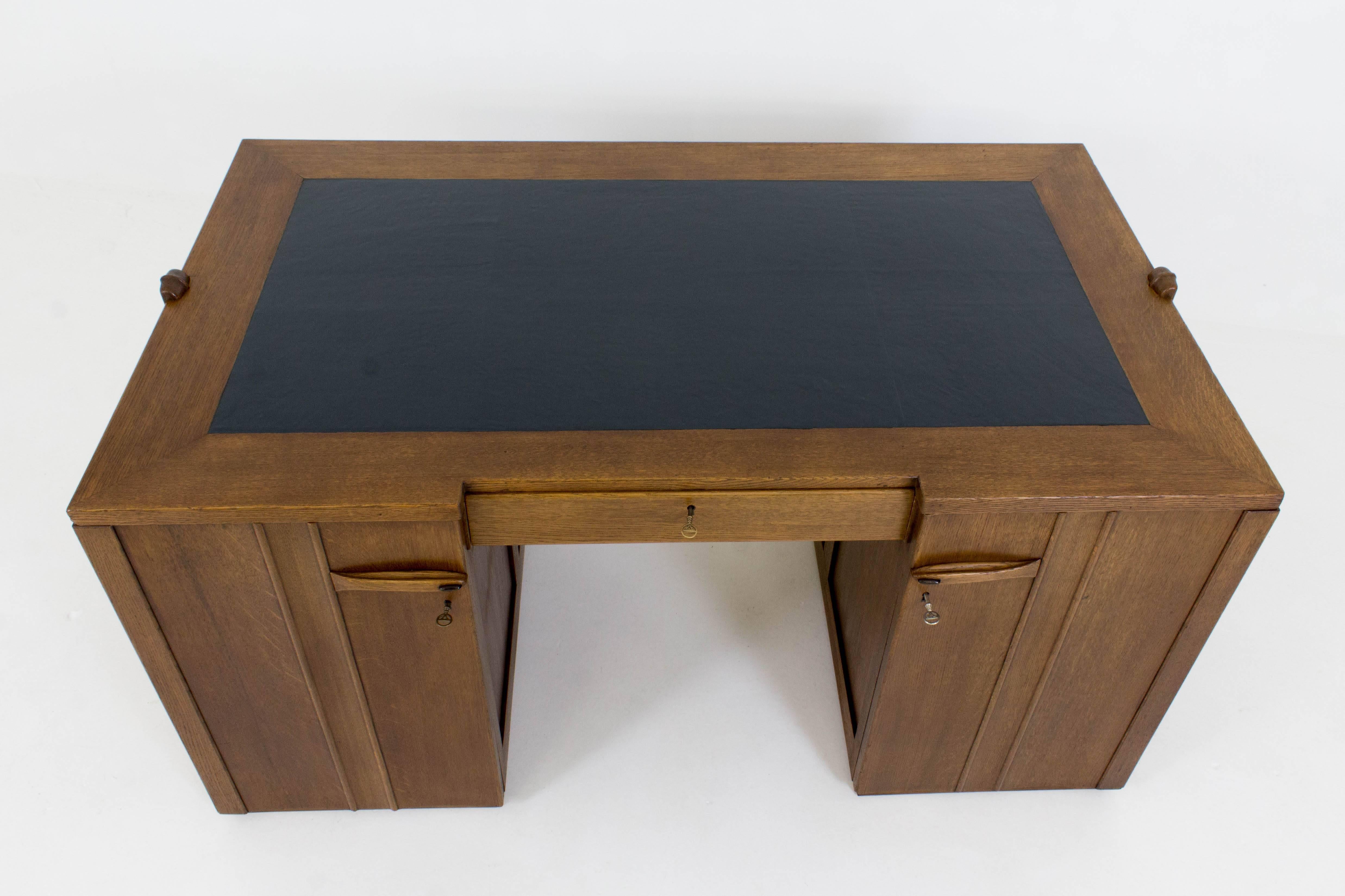 Leather Important and Rare Art Deco Amsterdam School Desk by Paul Bromberg for Pander