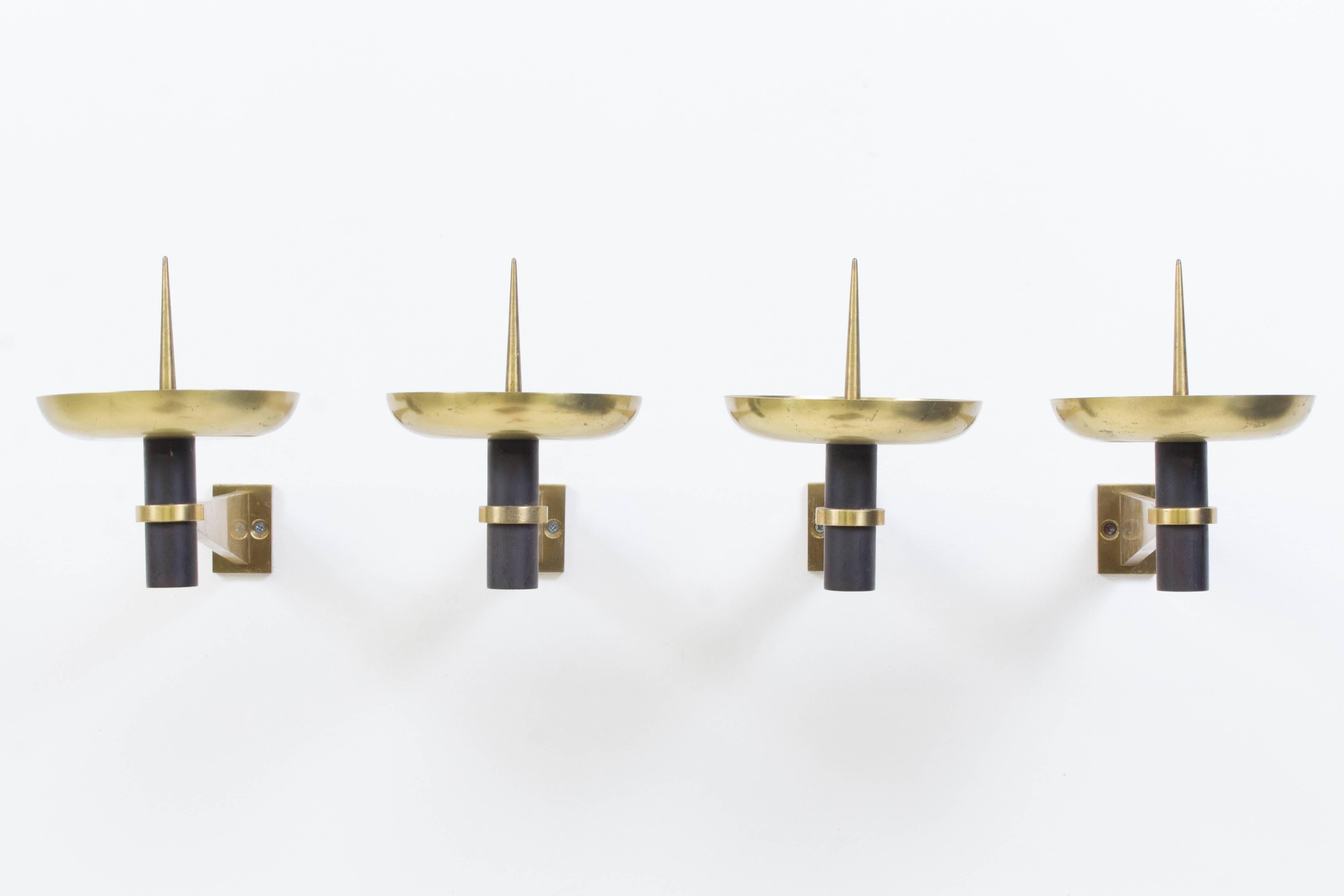 Lacquered Rare Set of Four French Mid-Century Modern Wall Candle Sconces, 1950s