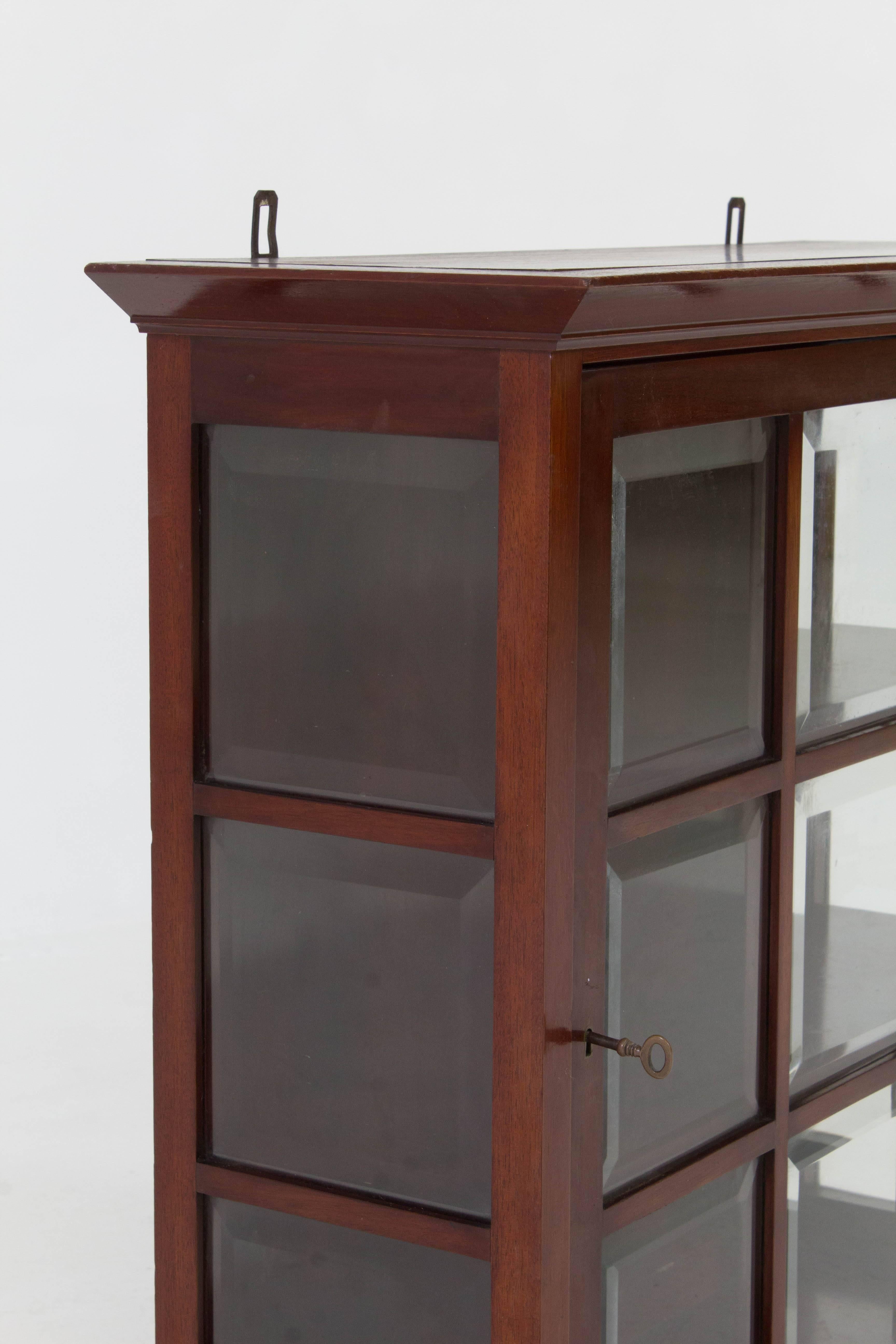Elegant Dutch Art Nouveau Wall Cabinet with Beveled Glass, 1900s 1