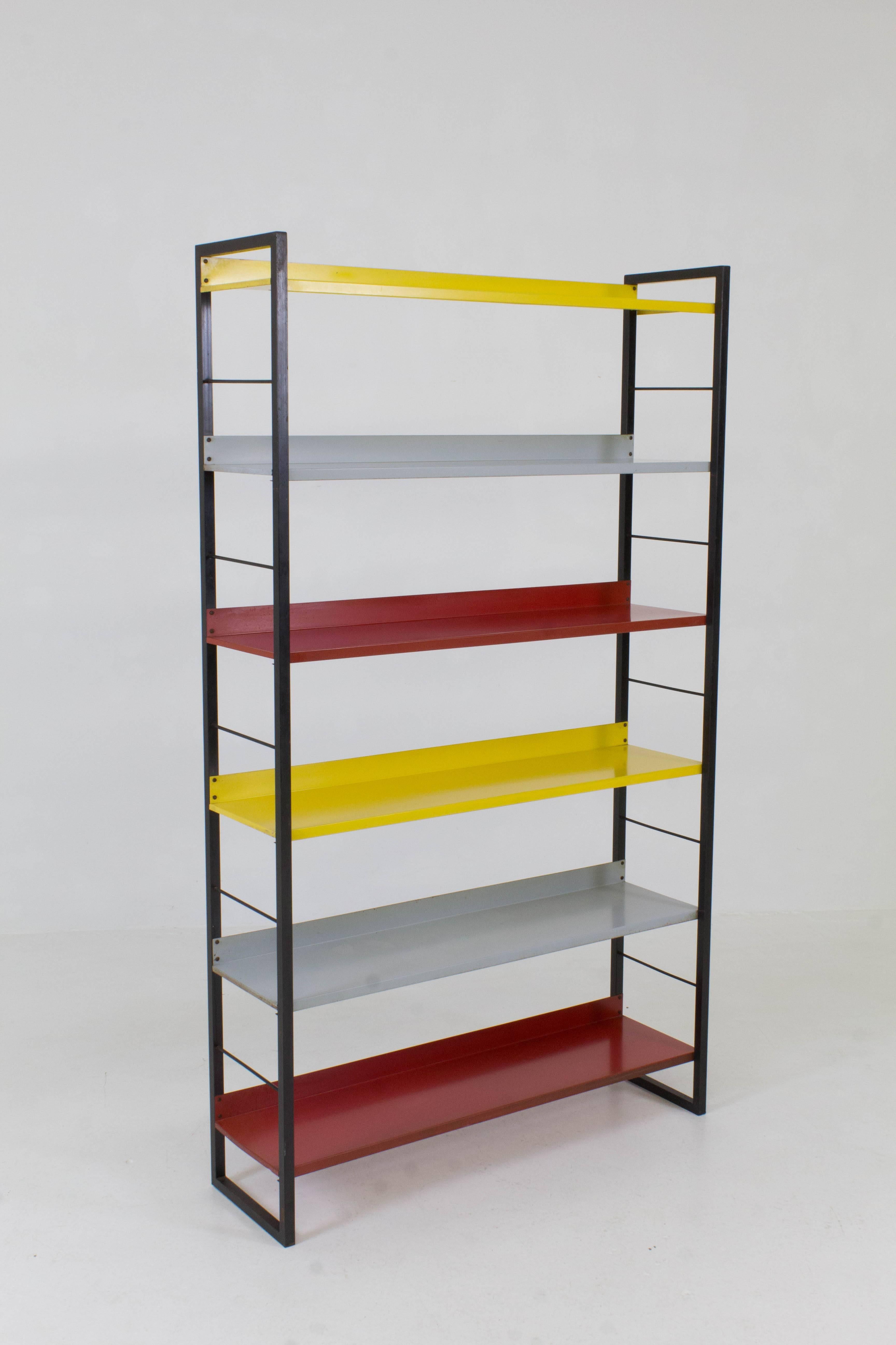 Dutch Mid-Century Modern Multicolored Metal Standing Bookshelf by Tomado, 1950s