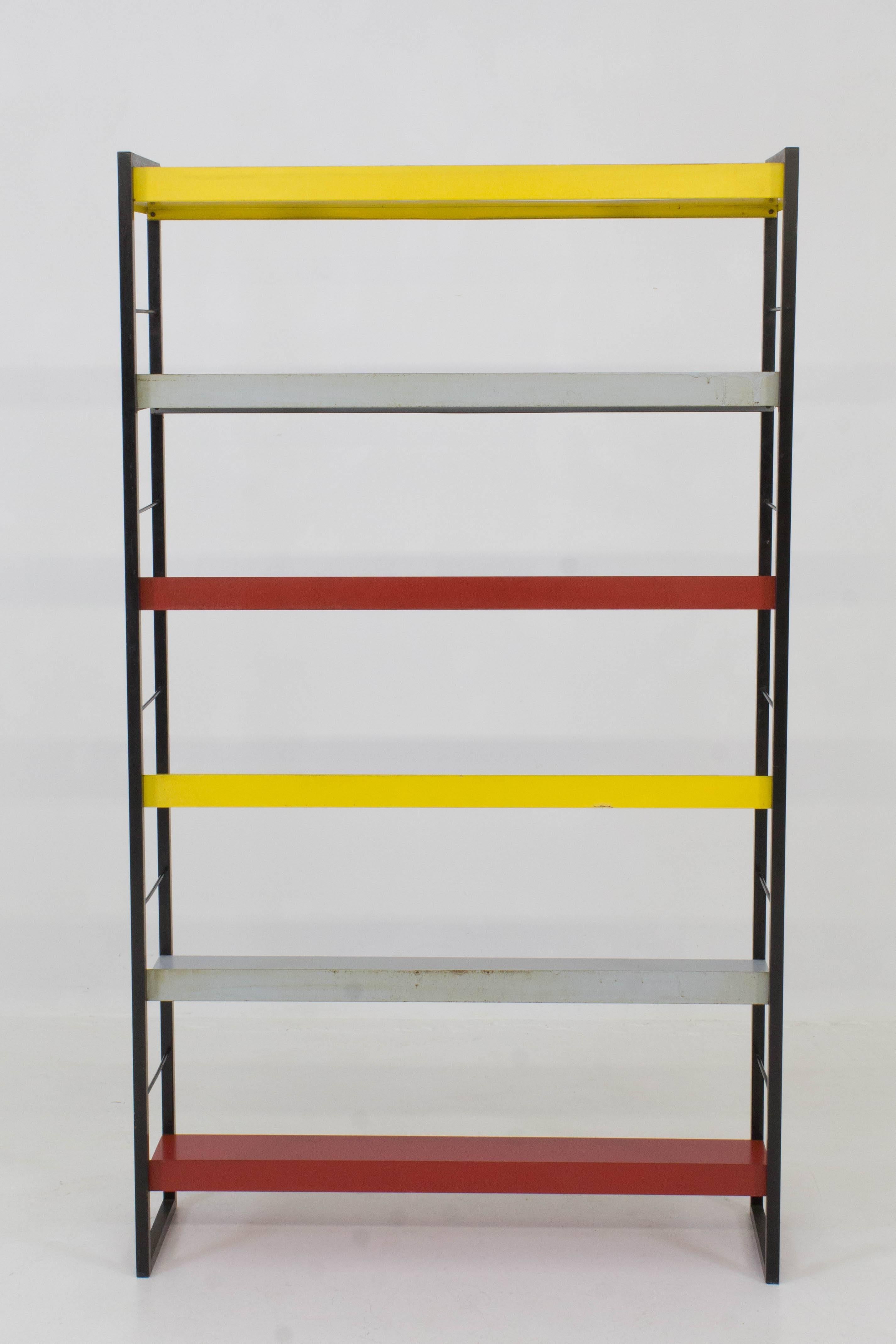 Mid-Century Modern Multicolored Metal Standing Bookshelf by Tomado, 1950s 1