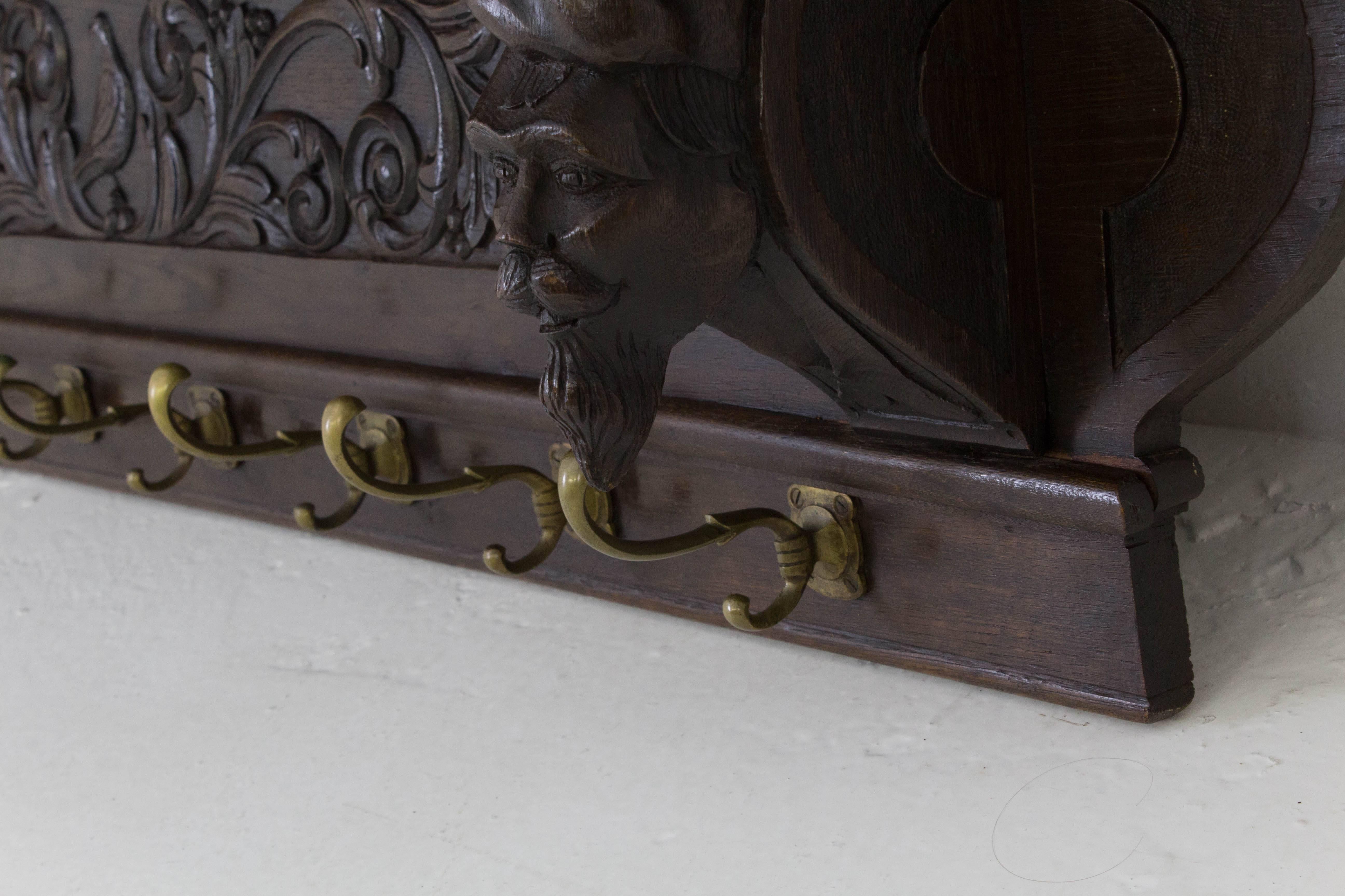 Large and Rare Renaissance Revival Carved Coat Rack, 1890s In Good Condition In Amsterdam, NL