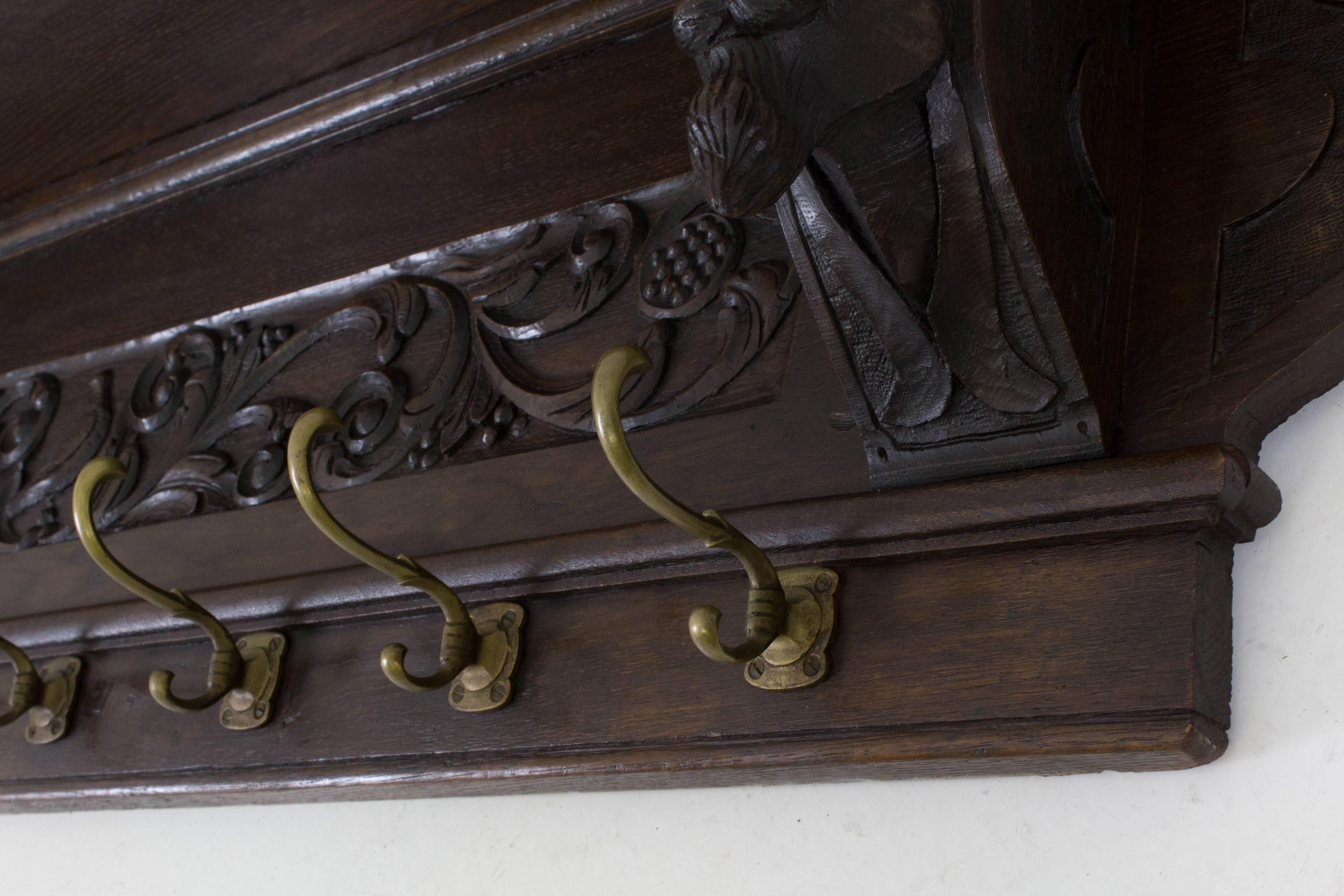 Late 19th Century Large and Rare Renaissance Revival Carved Coat Rack, 1890s