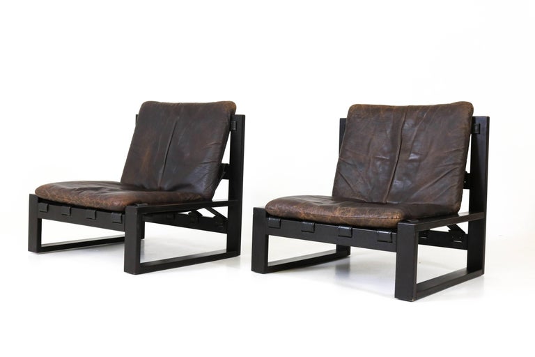 Pair of Dutch Mid Century Modern Brutalist  Lounge Chairs 