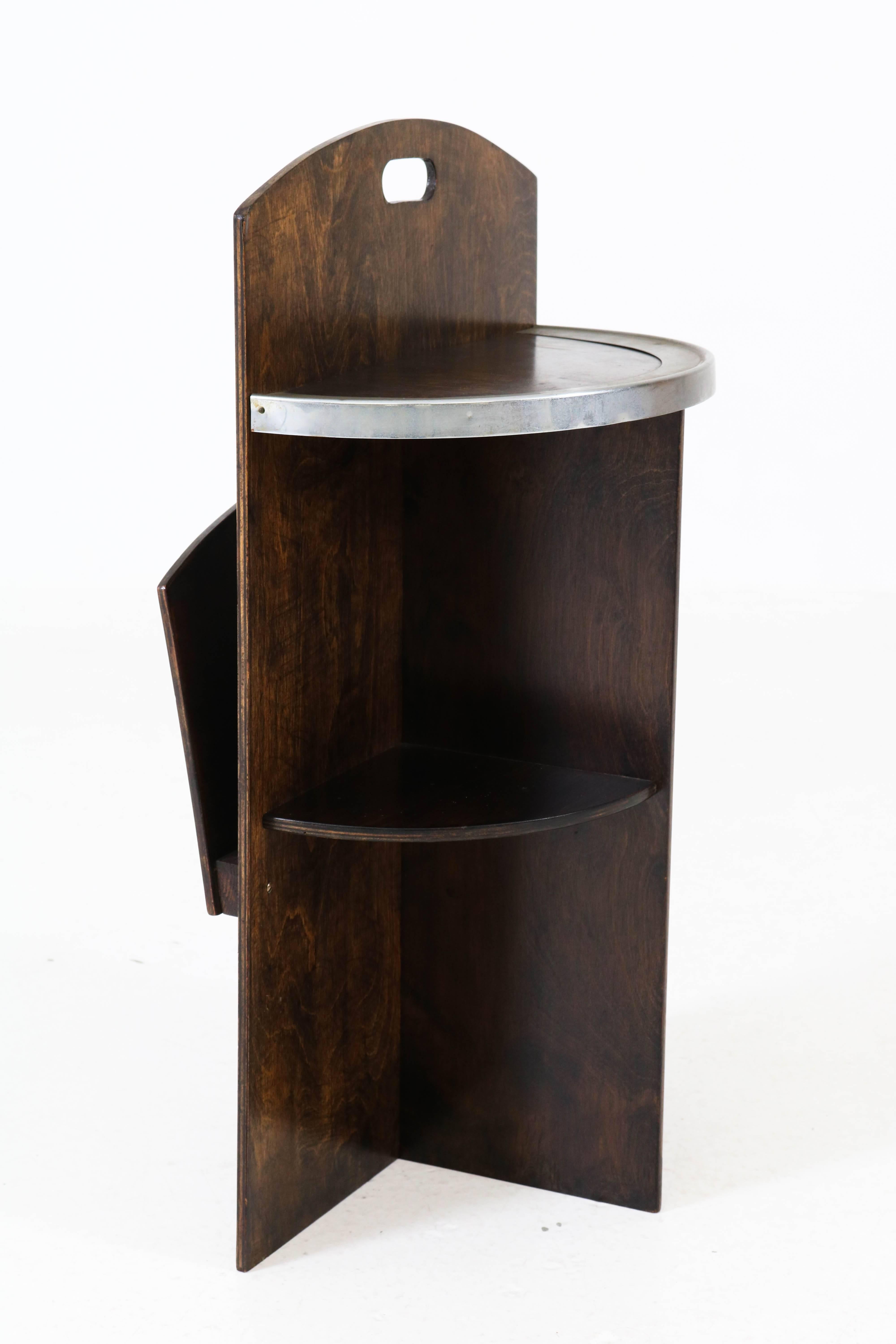 Nickel Art Deco Bauhaus Style Plywood Table or Magazine Stand, 1930s