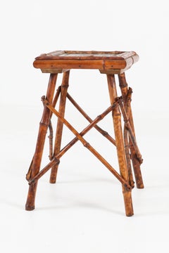 English Bamboo Arts & Crafts Pedestal Table with Minton Tile by John Moyr Smith