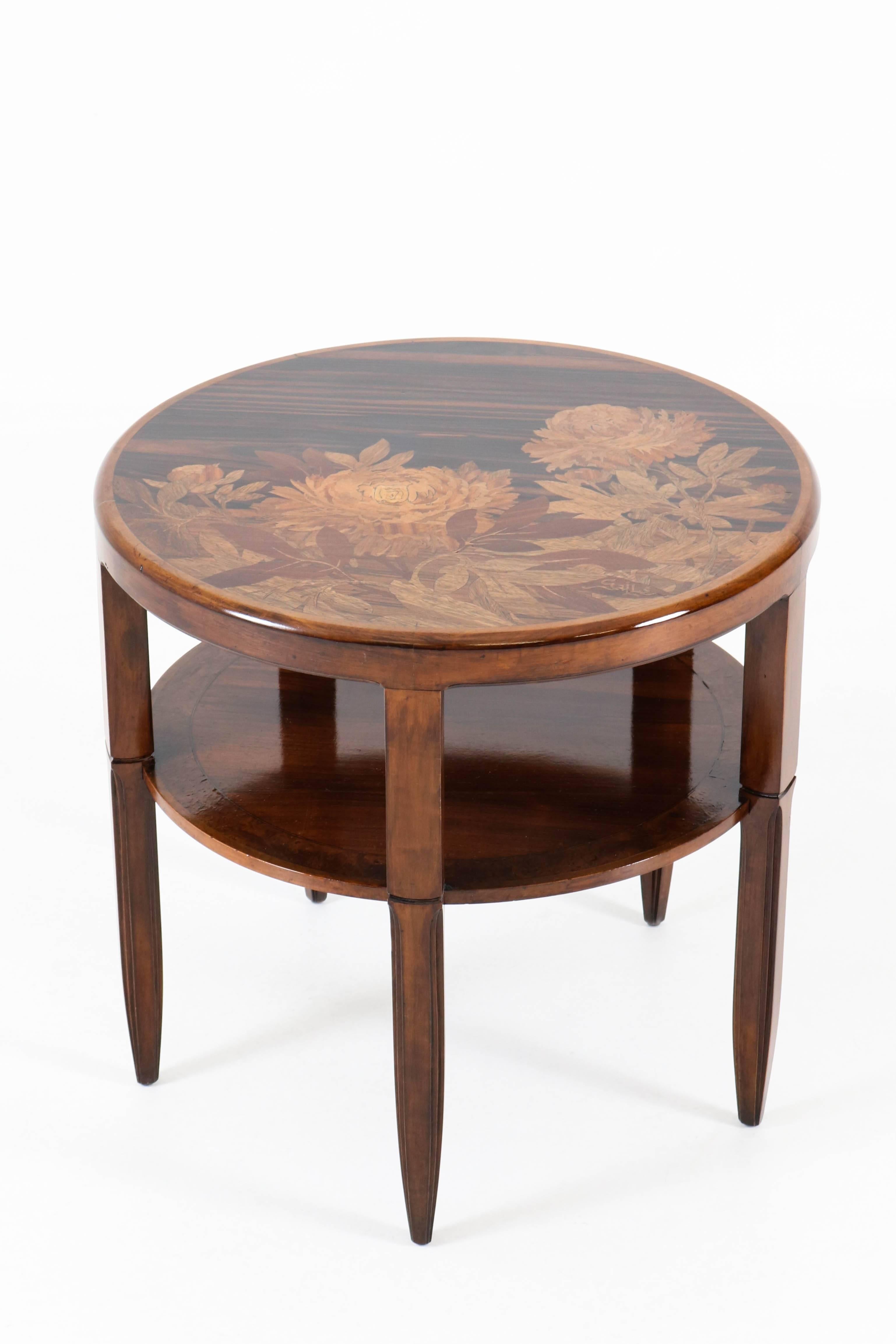 Stunning French Art Nouveau marquetry table by Emile Gallé, 1900s
Walnut and Macassar ebony.
Signed Gallé on top.
In good original refinished condition with minor wear consistent with age and use,
preserving a beautiful patina.
