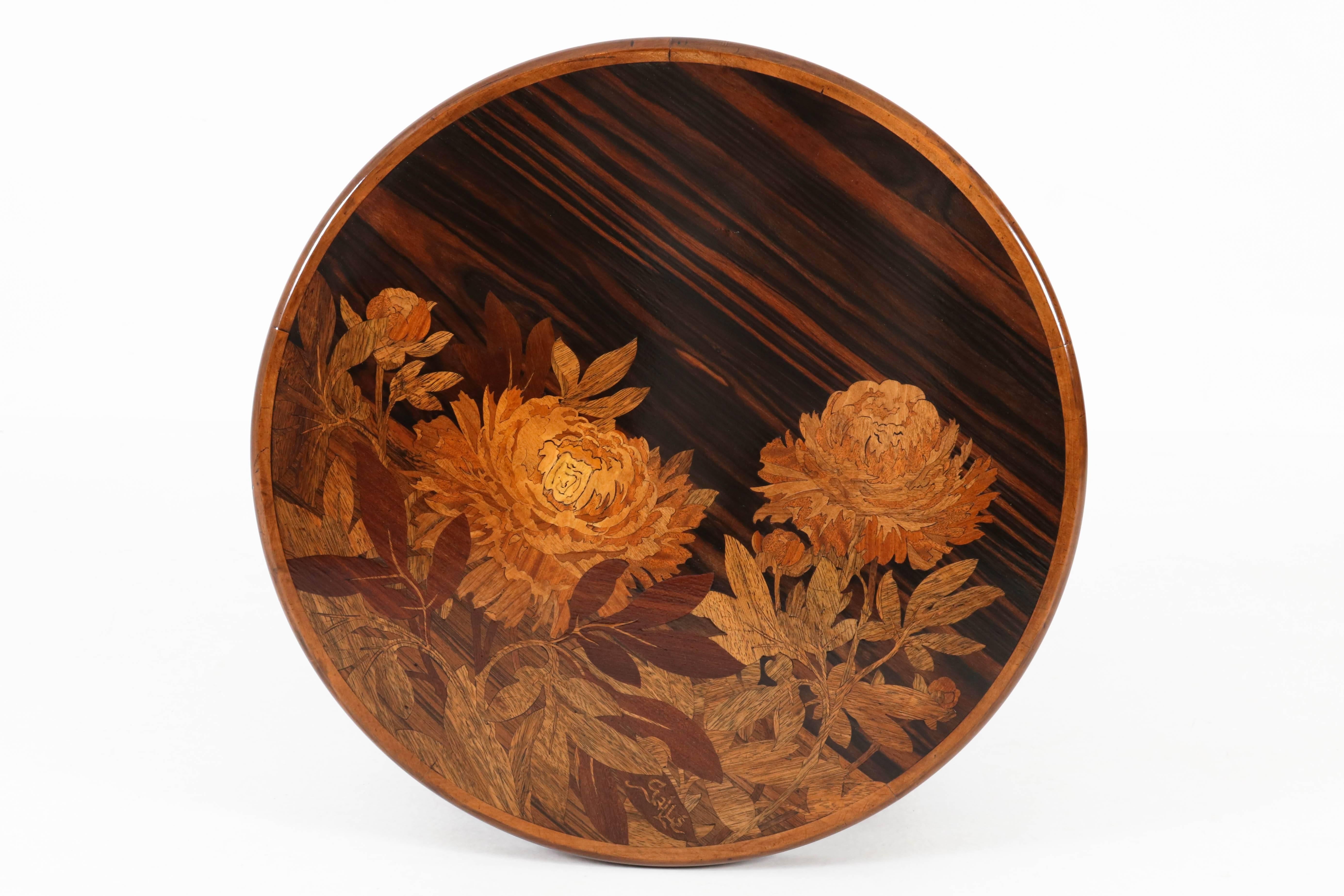 Walnut and Macassar French Art Nouveau Marquetry Table by Emile Gallé, 1900s 2