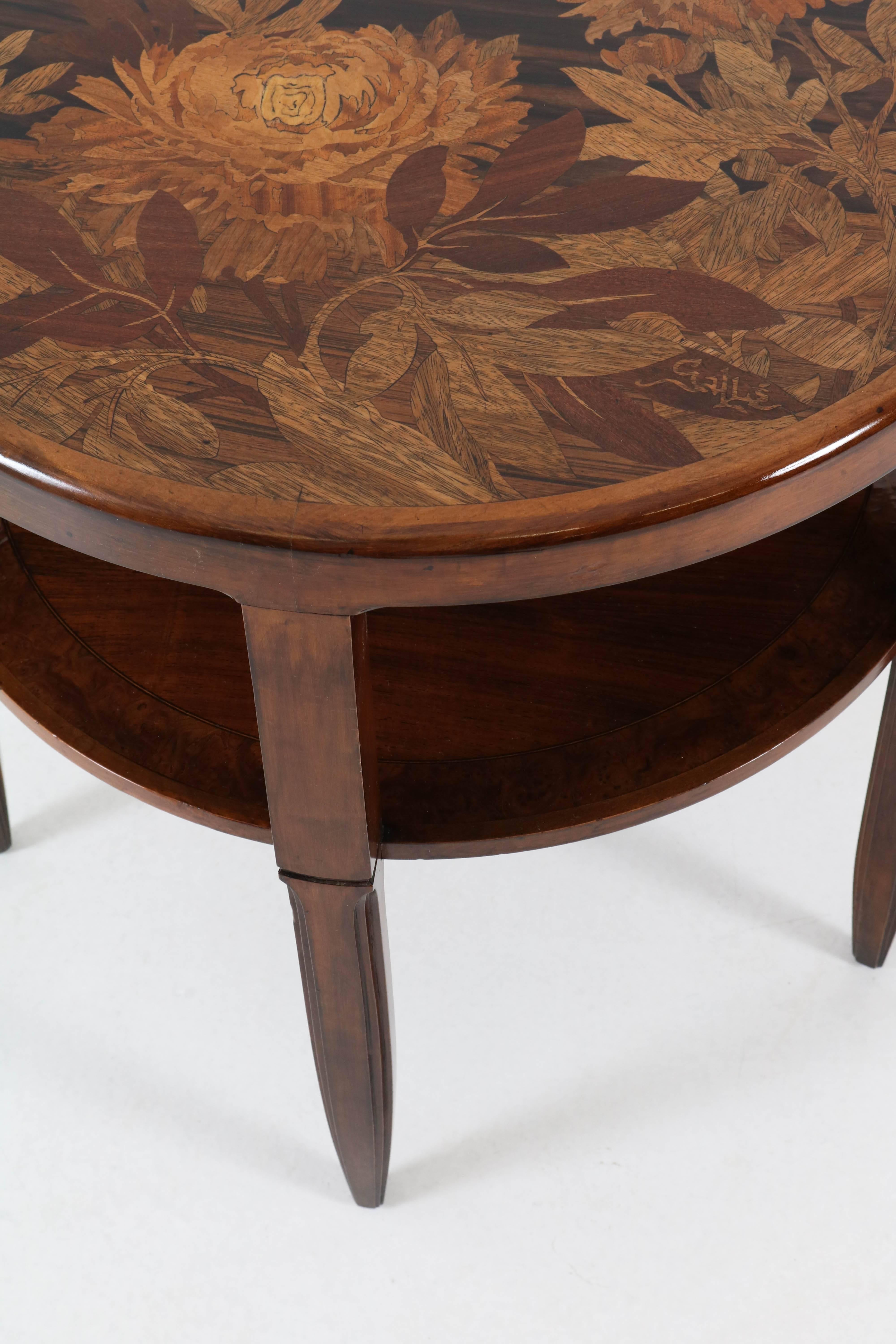 Early 20th Century Walnut and Macassar French Art Nouveau Marquetry Table by Emile Gallé, 1900s