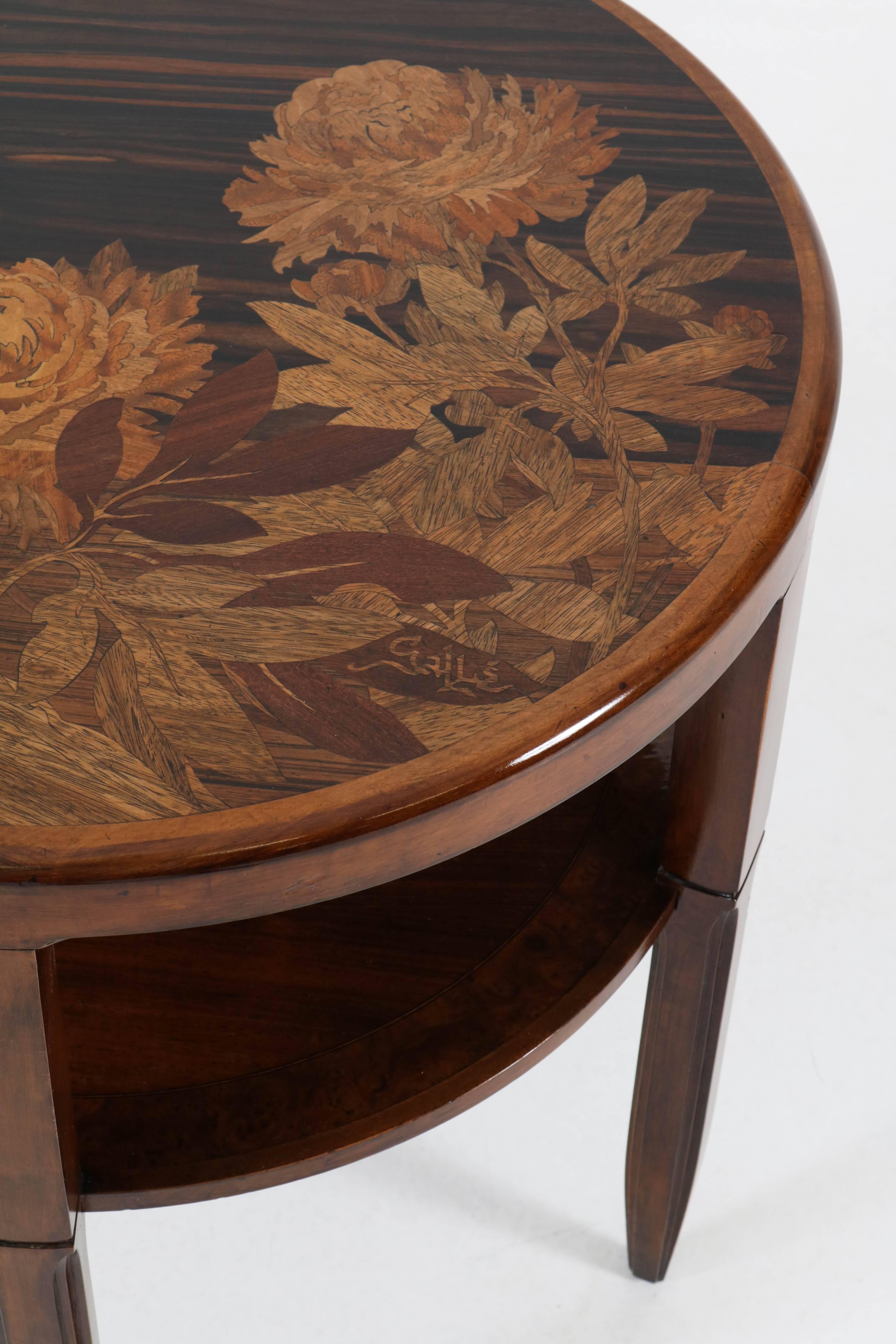 Walnut and Macassar French Art Nouveau Marquetry Table by Emile Gallé, 1900s 1