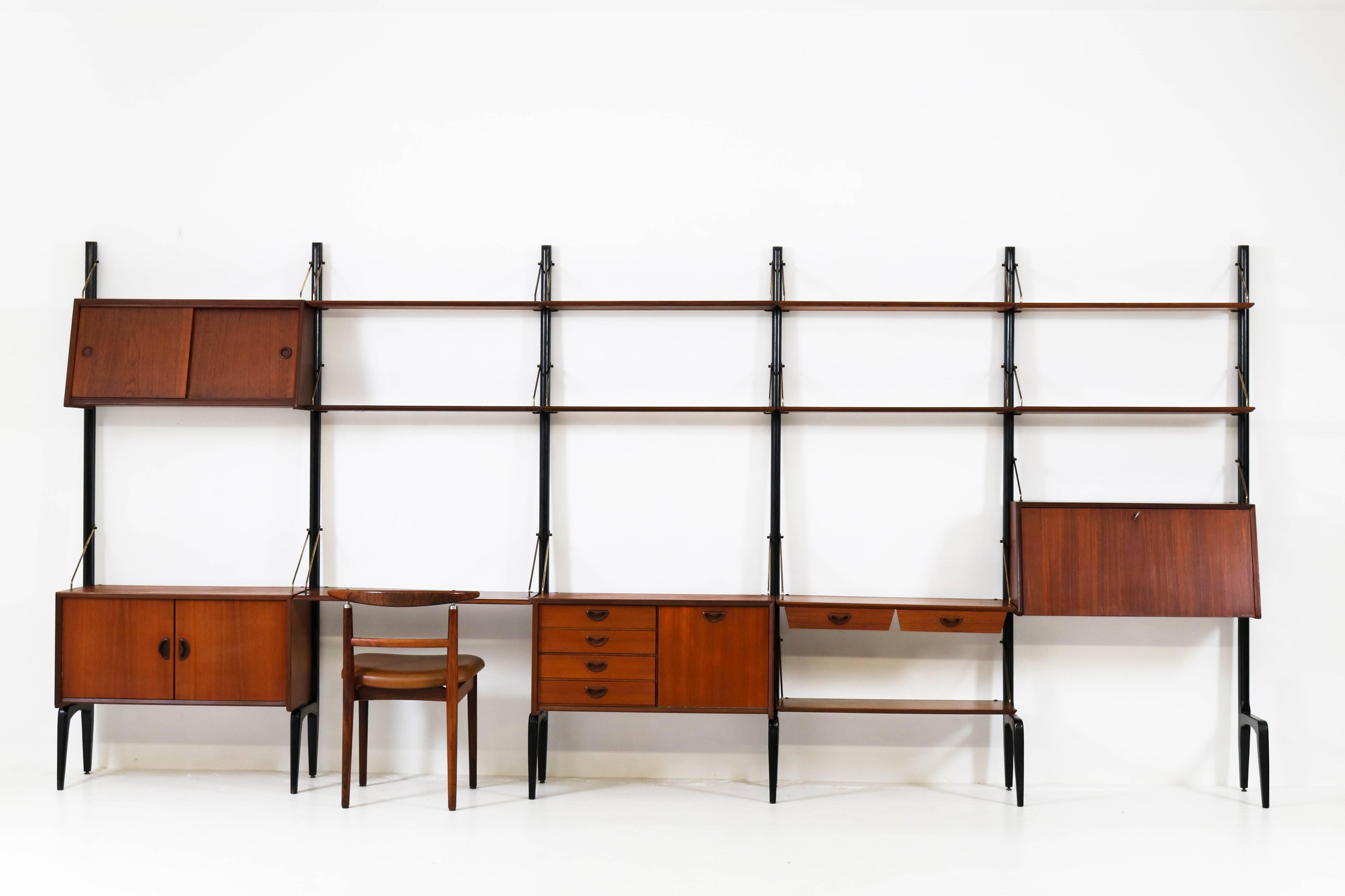 Mid-Century Modern Freestanding Large Modular Wall Unit by Louis Van Teeffelen for Webe, 1950s