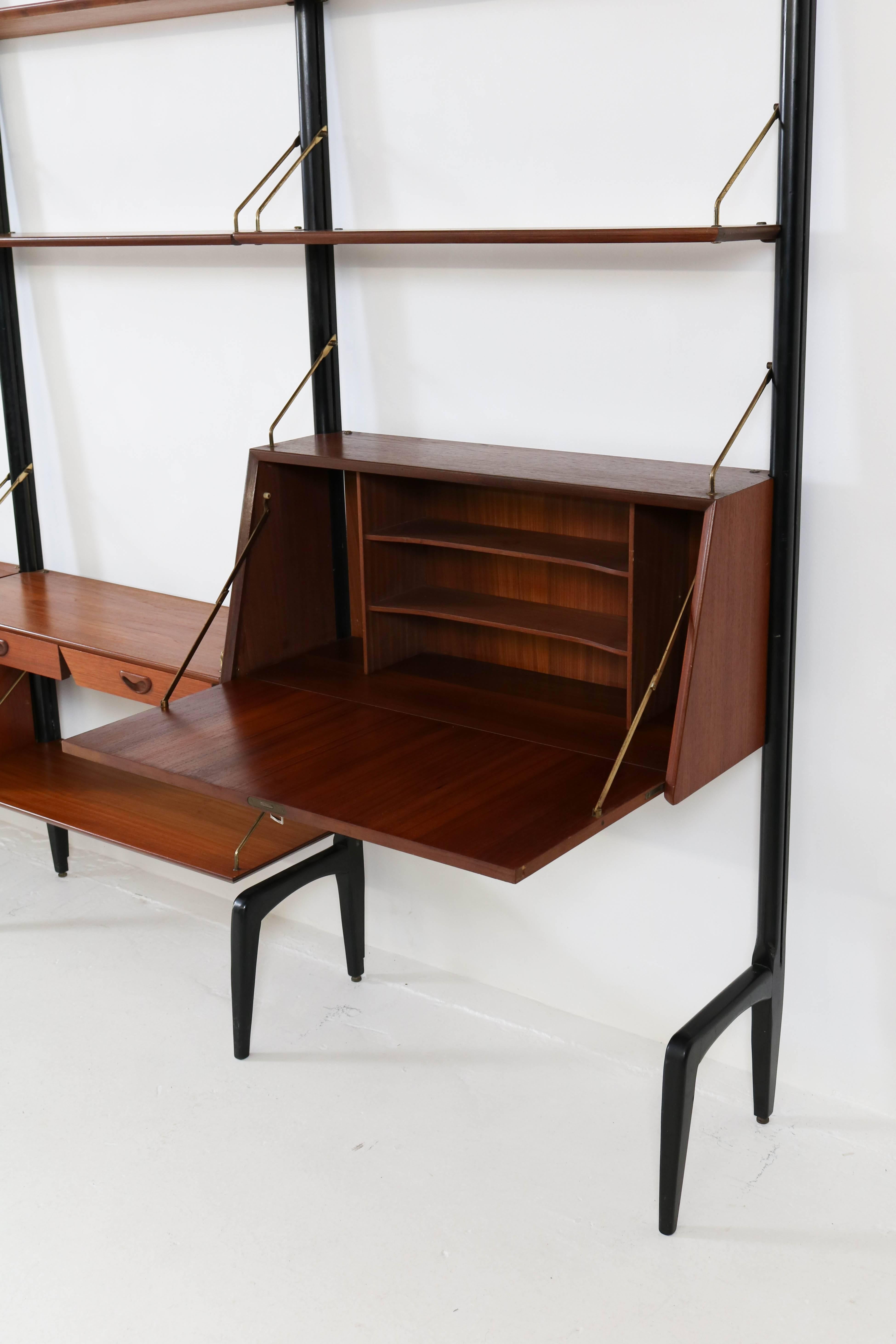 Lacquered Freestanding Large Modular Wall Unit by Louis Van Teeffelen for Webe, 1950s