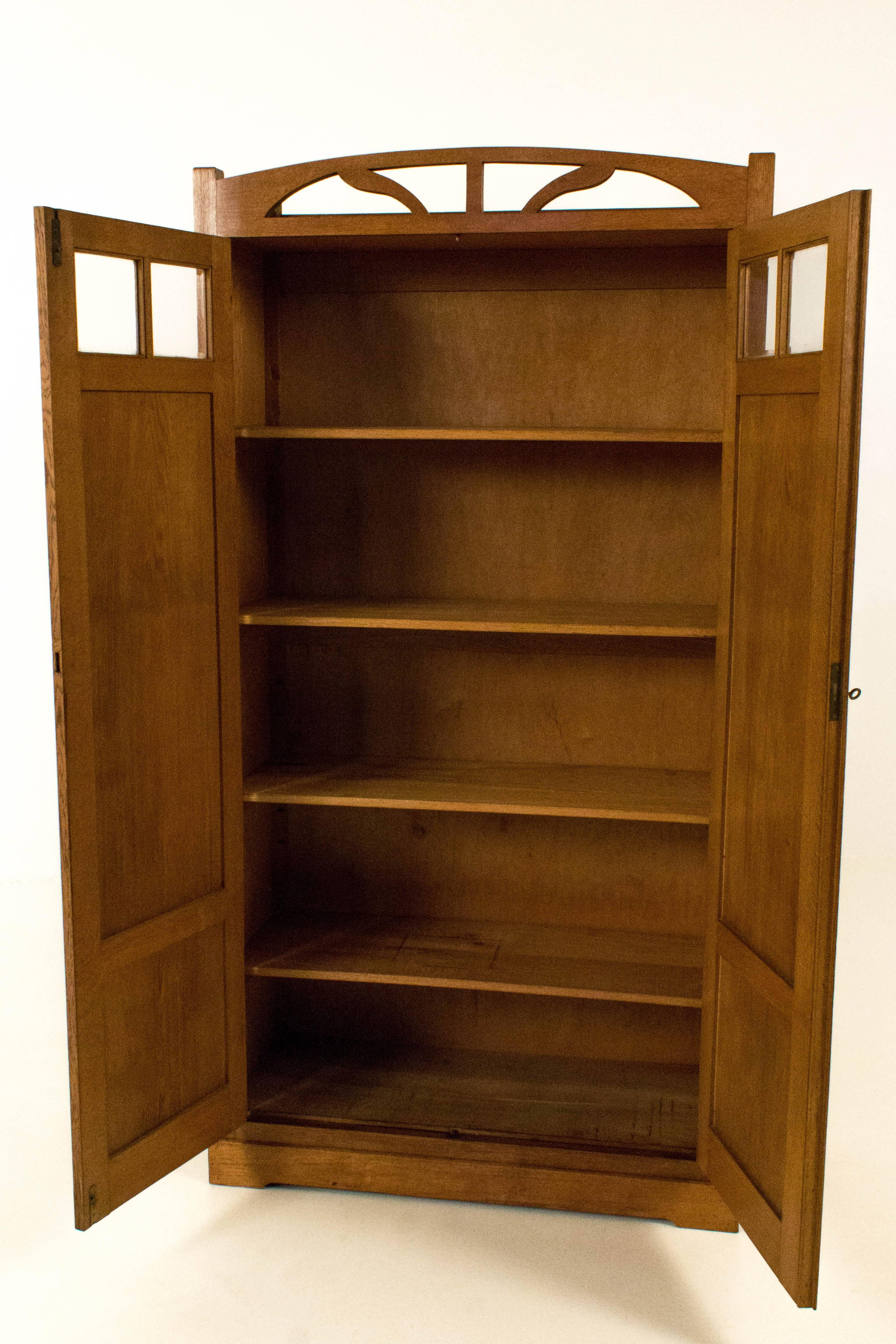 Arts and Crafts Dutch Oak Art Nouveau Armoire with Inlay, 1900s