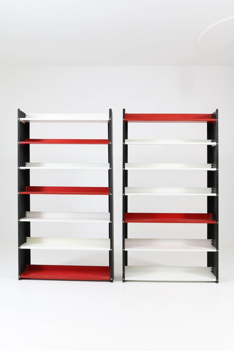 pair of mid century modern colored metal standing bookshelves by pilastro 1960s black - Colored Bookshelves pair of mid century modern colored metal standing bookshelves by pilastro 1960s black - Colored Bookshelves