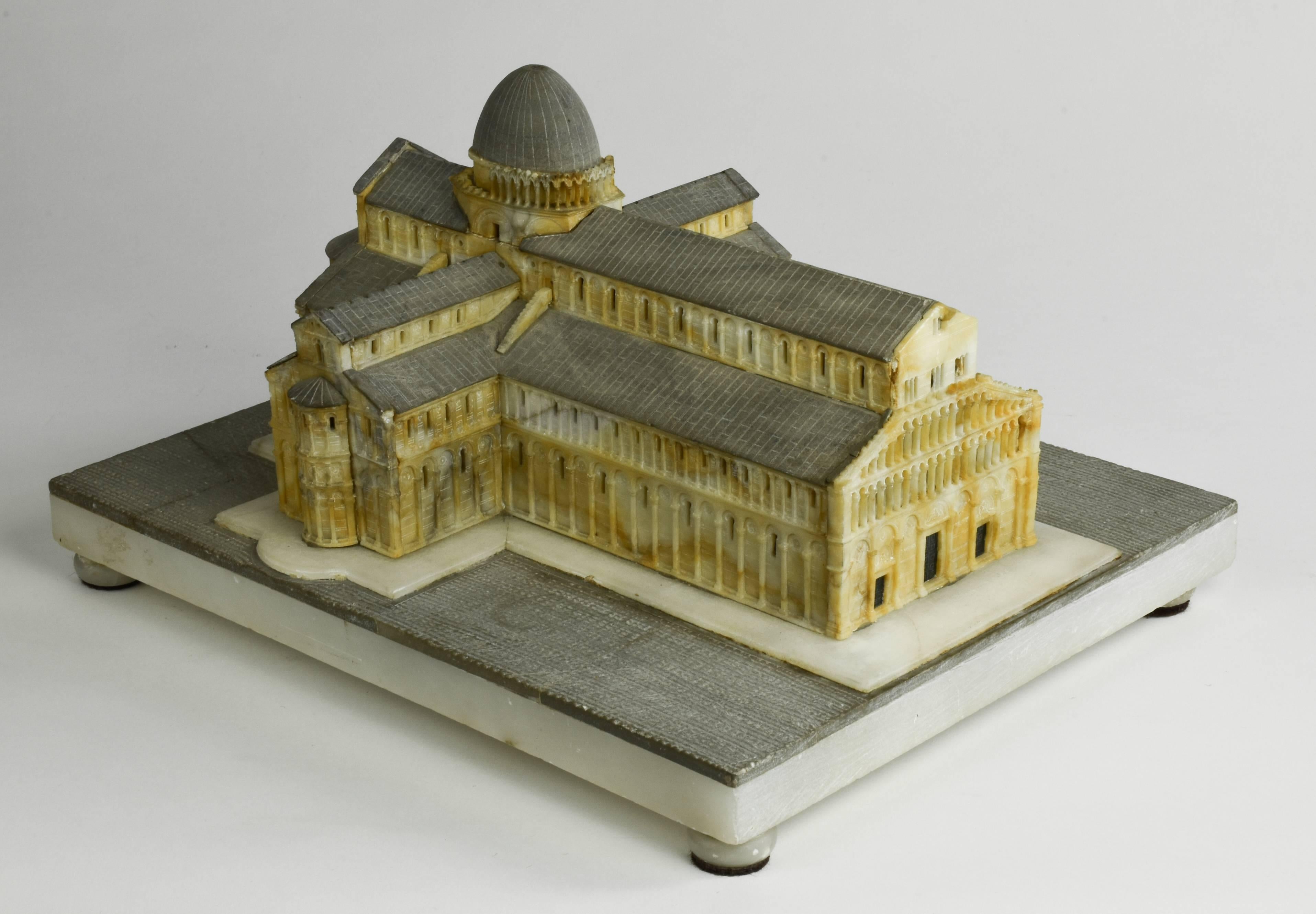 Carved Highly-Detailed Grand Tour Alabaster Model of Pisa Cathedral, circa 1870 For Sale