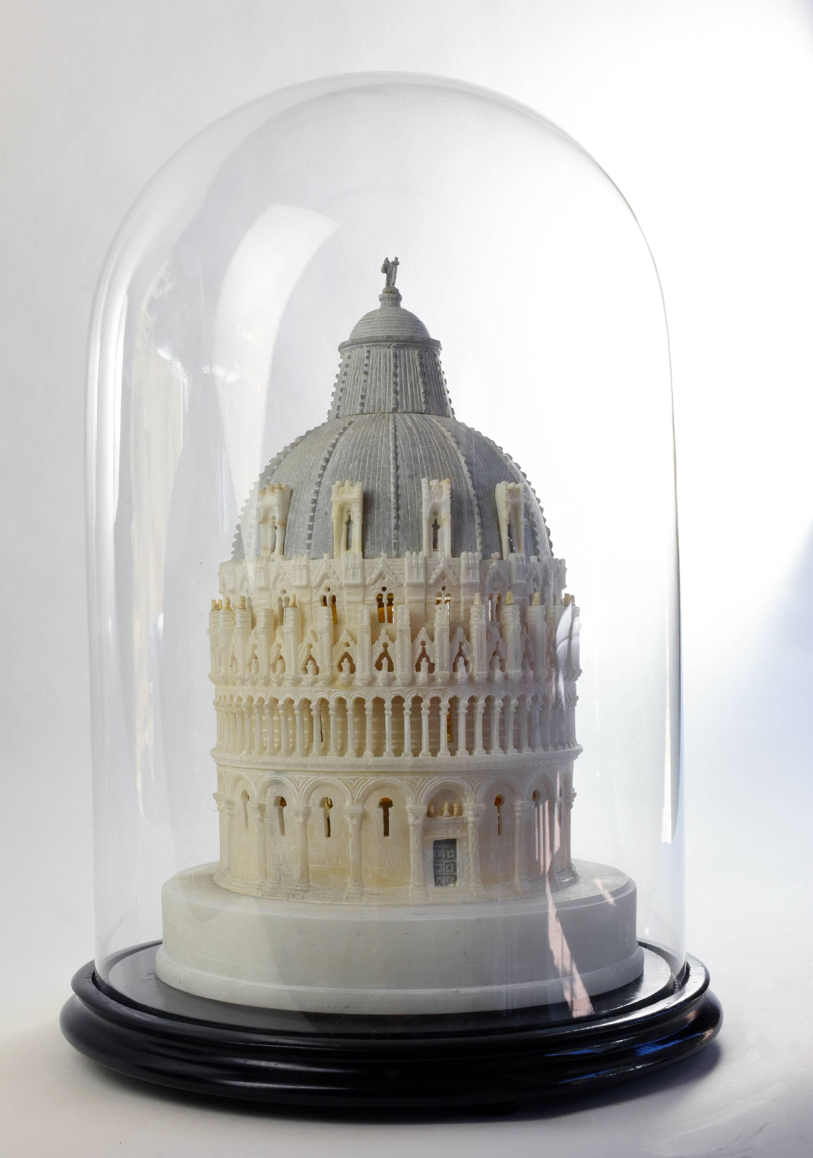 Alabaster Spectacular Grand Tour Architectural Model of Pisa's Baptistry with Glass Dome