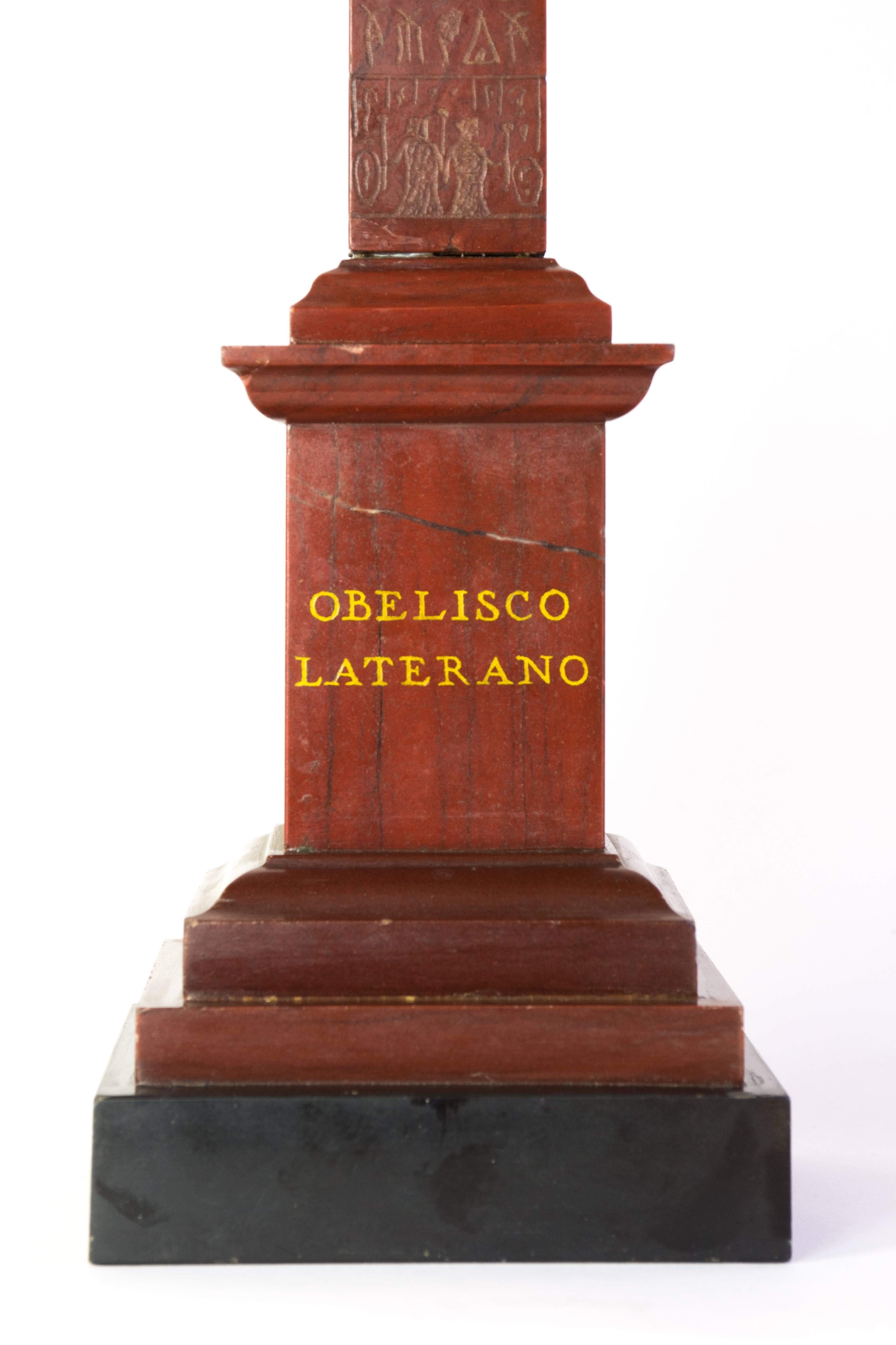 Grand Tour 19th Century Rosso Marble Lateran Obelisk Architectural Model, Rome