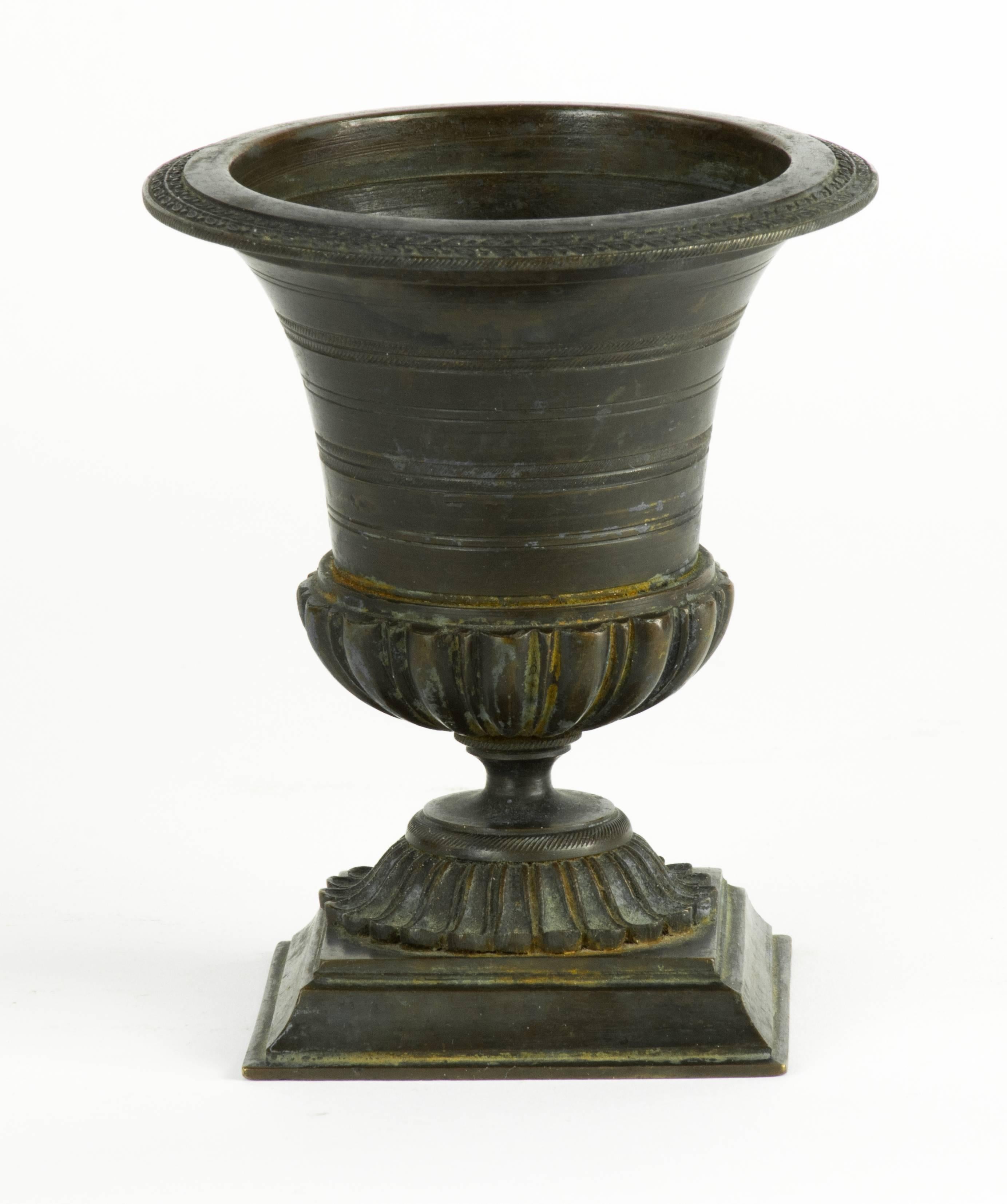 Group of Three Bronze Grand Tour Pieces Copied from Antique Lamp, Urn & Tazza In Excellent Condition For Sale In Lafayette, CA