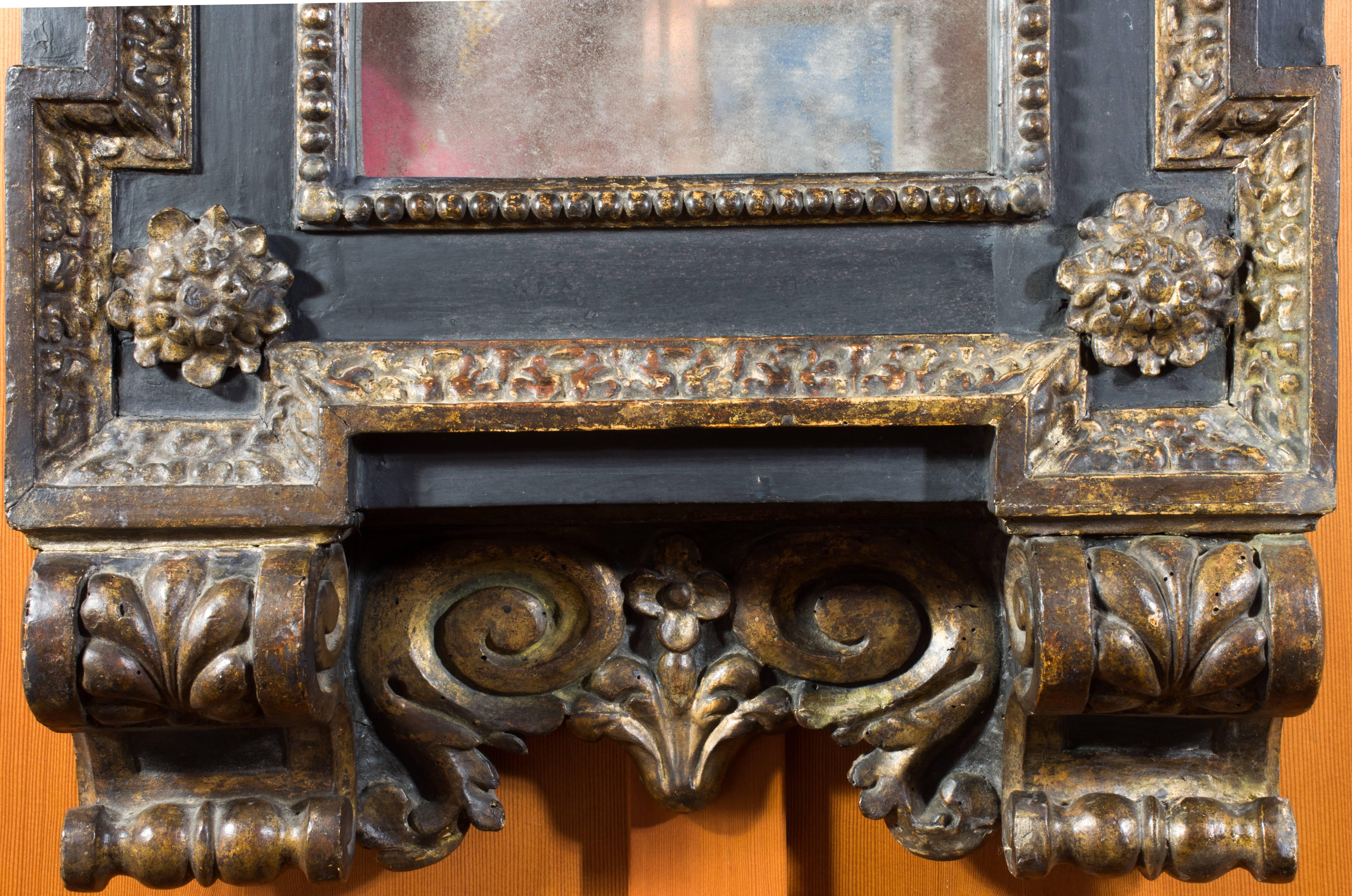 Carved Mannerist Italian Wood Tabernacle Mirror from the Collection of David Abbato For Sale