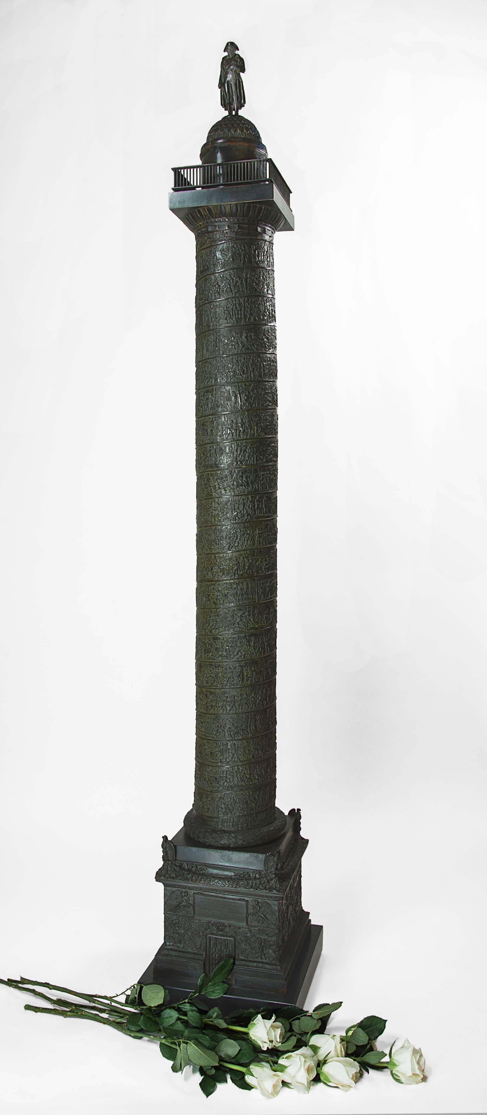 Spectacular bronze Grand Tour model of the Colonne Vendome, Paris, circa 1835.

This very impressive patinated bronze model of the Colonne Vendome was likely cast near in time to the installation at the column’s summit of sculptor Charles-Emile