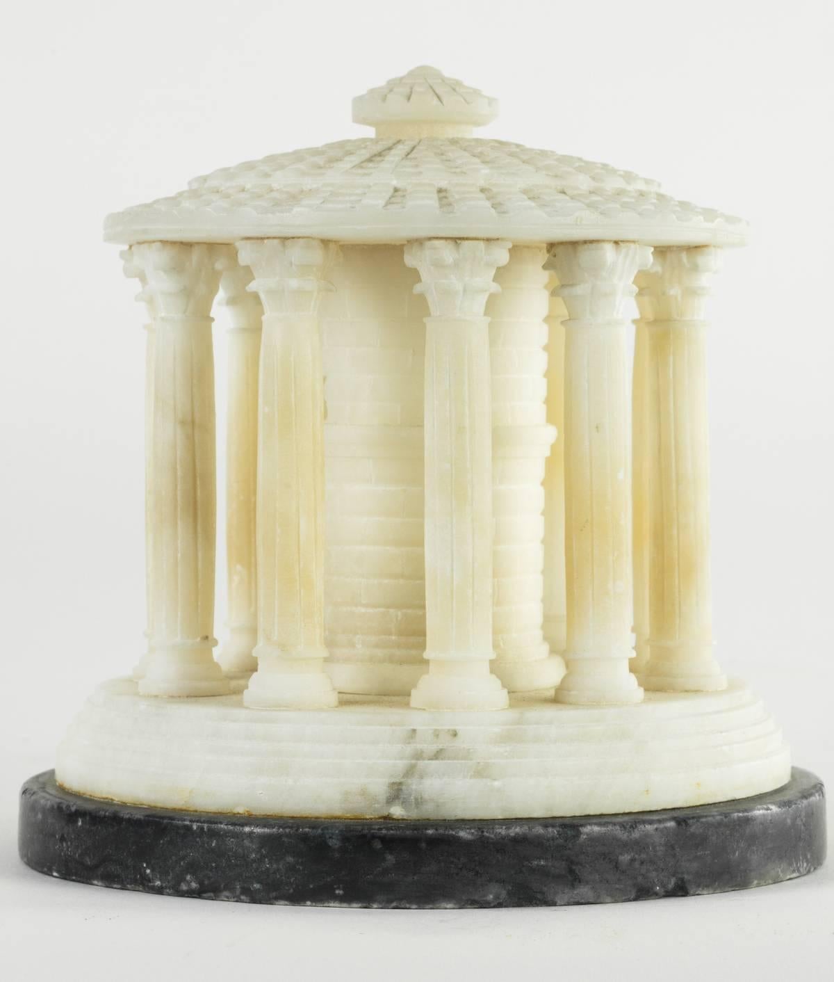 This white alabaster architectural model of Rome's Temple of Hercules Victor, commonly referred to as the Temple of Vesta, is one of the most beloved subjects for Grand Tour Souvenir architectural models. One of the most intact ancient temples in