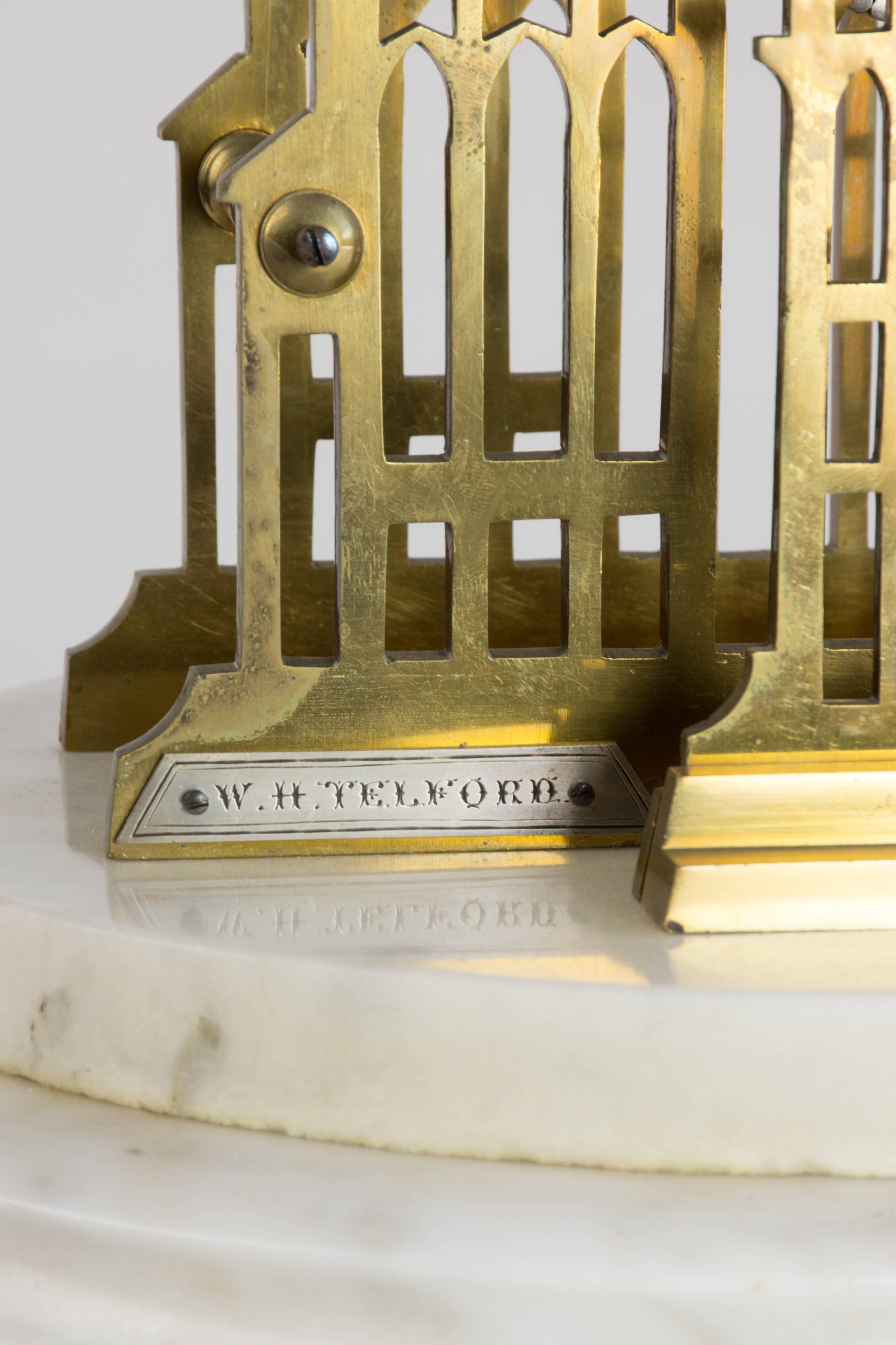 19th Century Brass Skeleton Clock Model of Westminster Cathedral, London 1